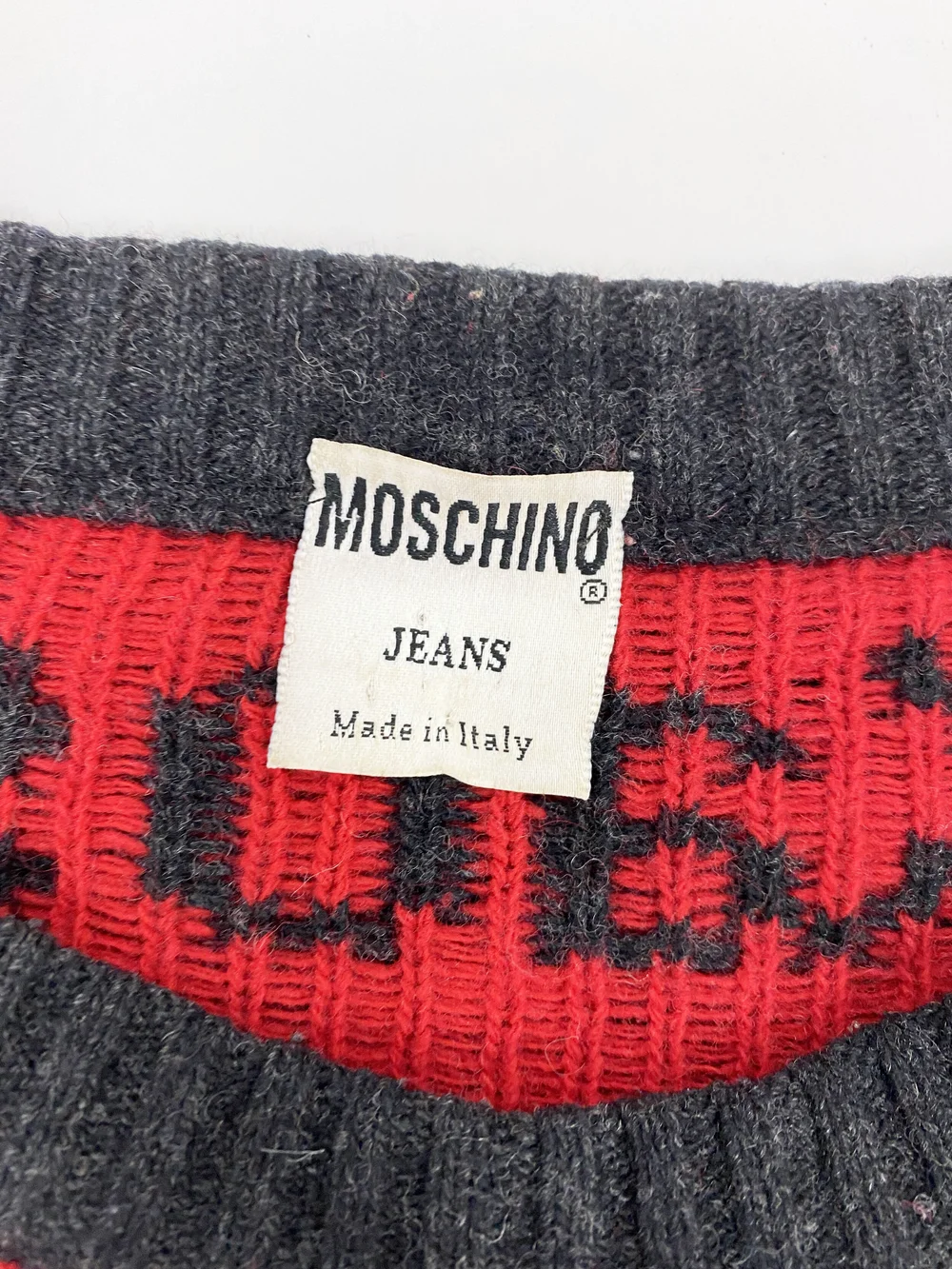 Moschino 90s red word sweater — JAMES VELORIA