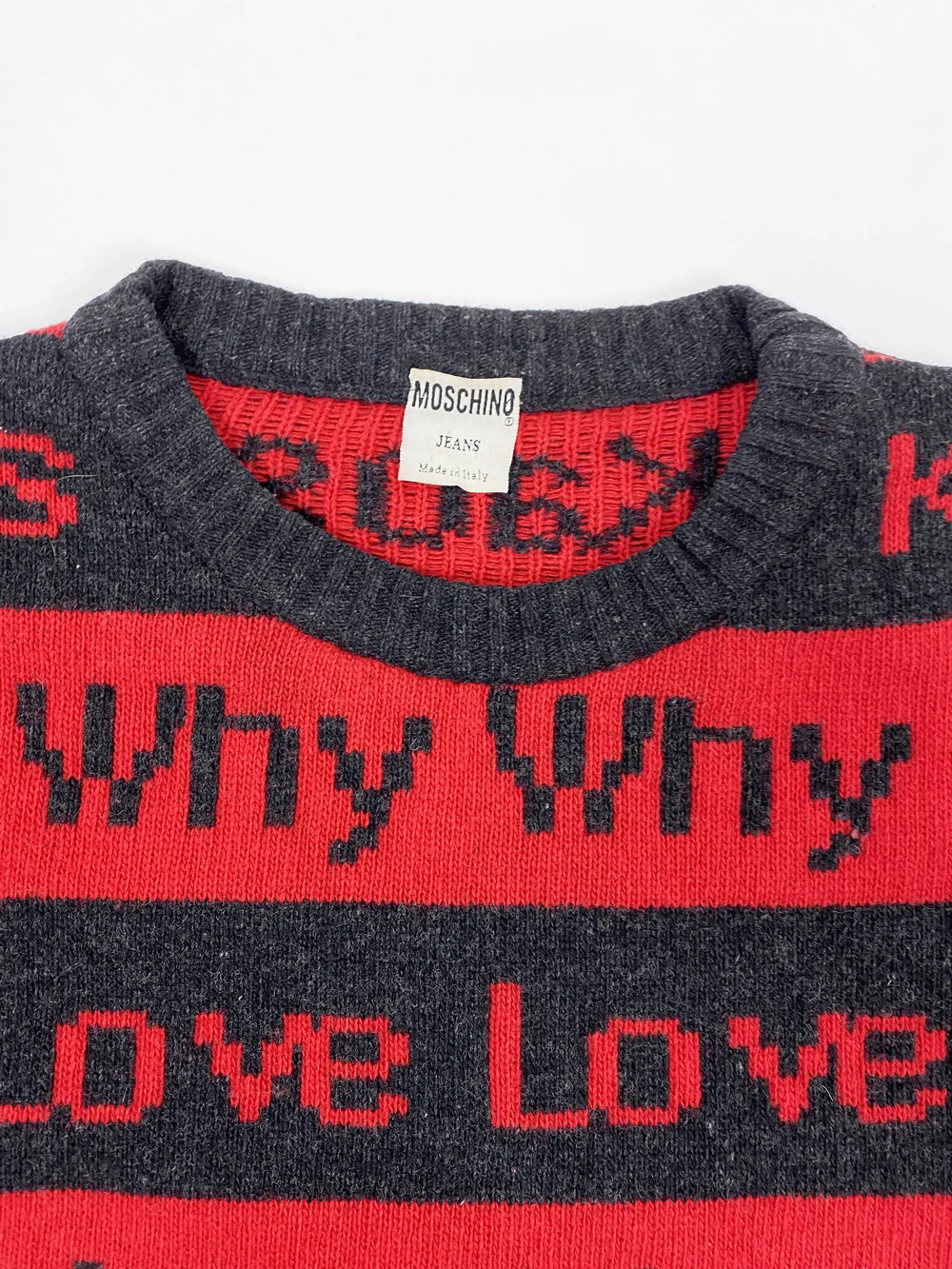 Moschino 90s red word sweater — JAMES VELORIA