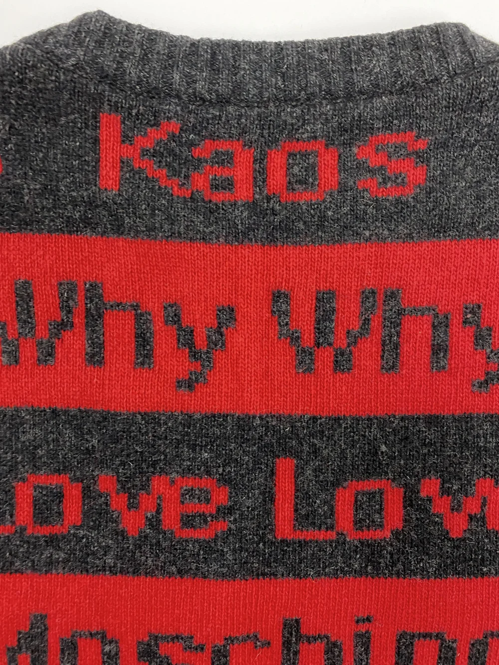 Moschino 90s red word sweater — JAMES VELORIA