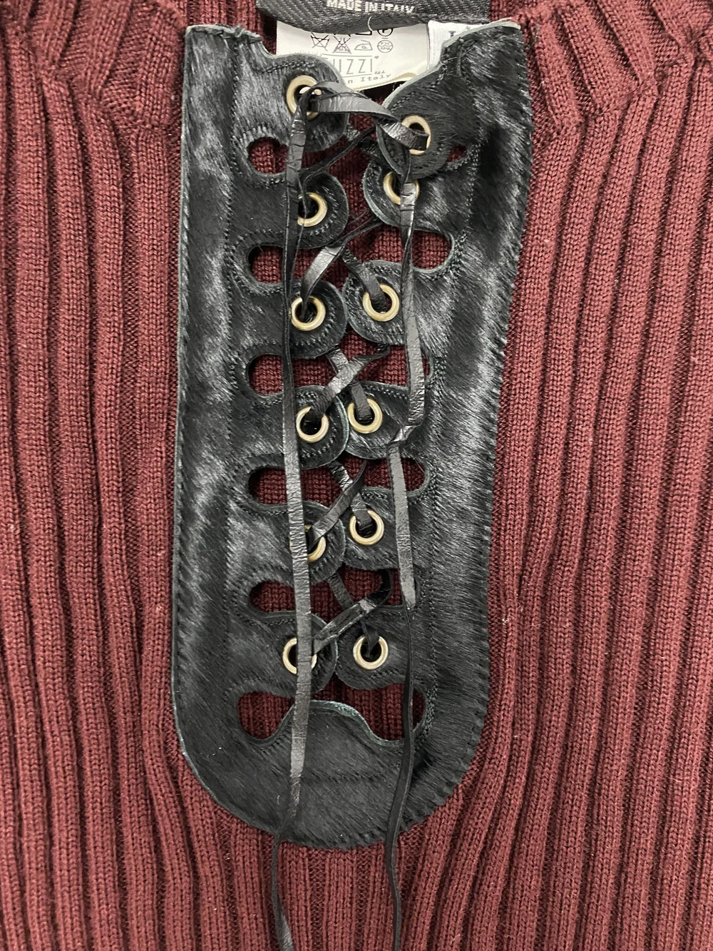 Jean Paul Gaultier leather lace up panel sweater — JAMES VELORIA