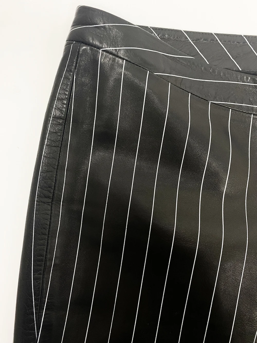 Gianni Versace 90s black pinstriped leather pants — JAMES