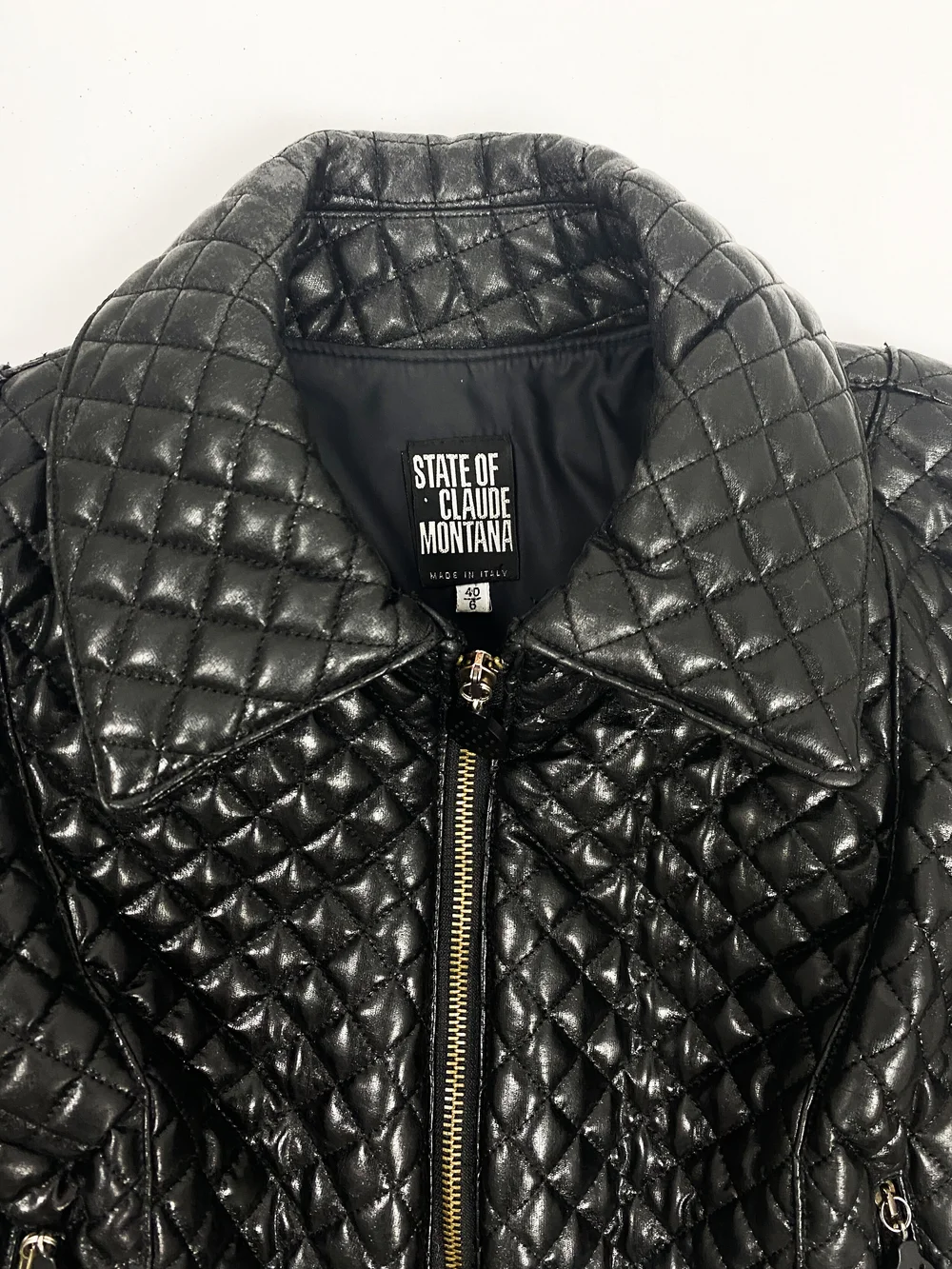 【Claude Montana】90s 構築的シルエットコート イタリア製 黒 Claude Montana, vintage black leather motorcycle jacket - Unique