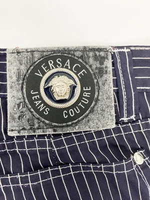 Versace Jeans Couture 90s navy blue striped pants — JAMES