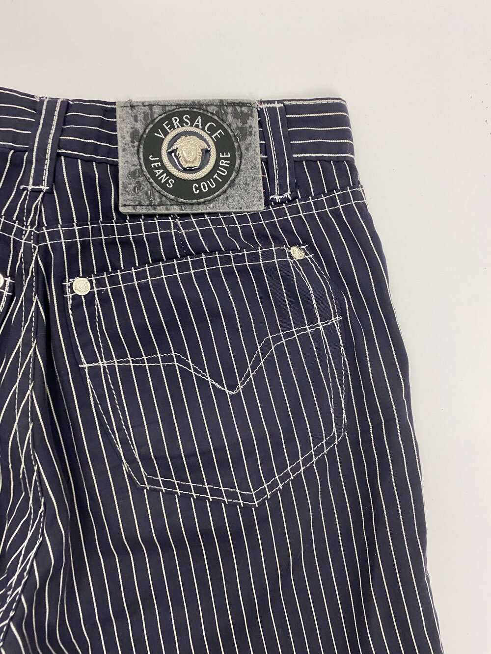 Versace Jeans Couture 90s navy blue striped pants — JAMES