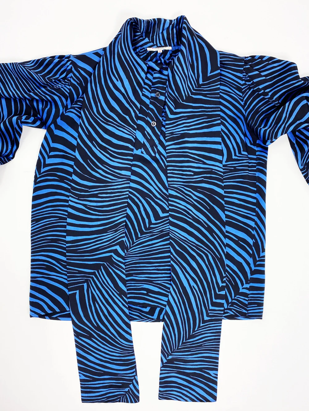 Yves Saint Laurent 80s blue zebra print silk blouse — JAMES VELORIA