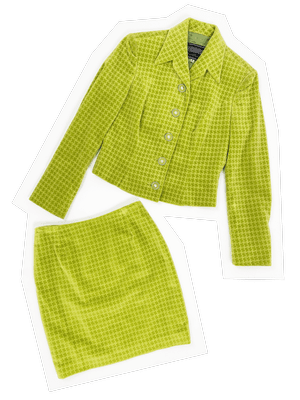 Gianni Versace Versus 90s green velvet skirt suit — JAMES VELORIA