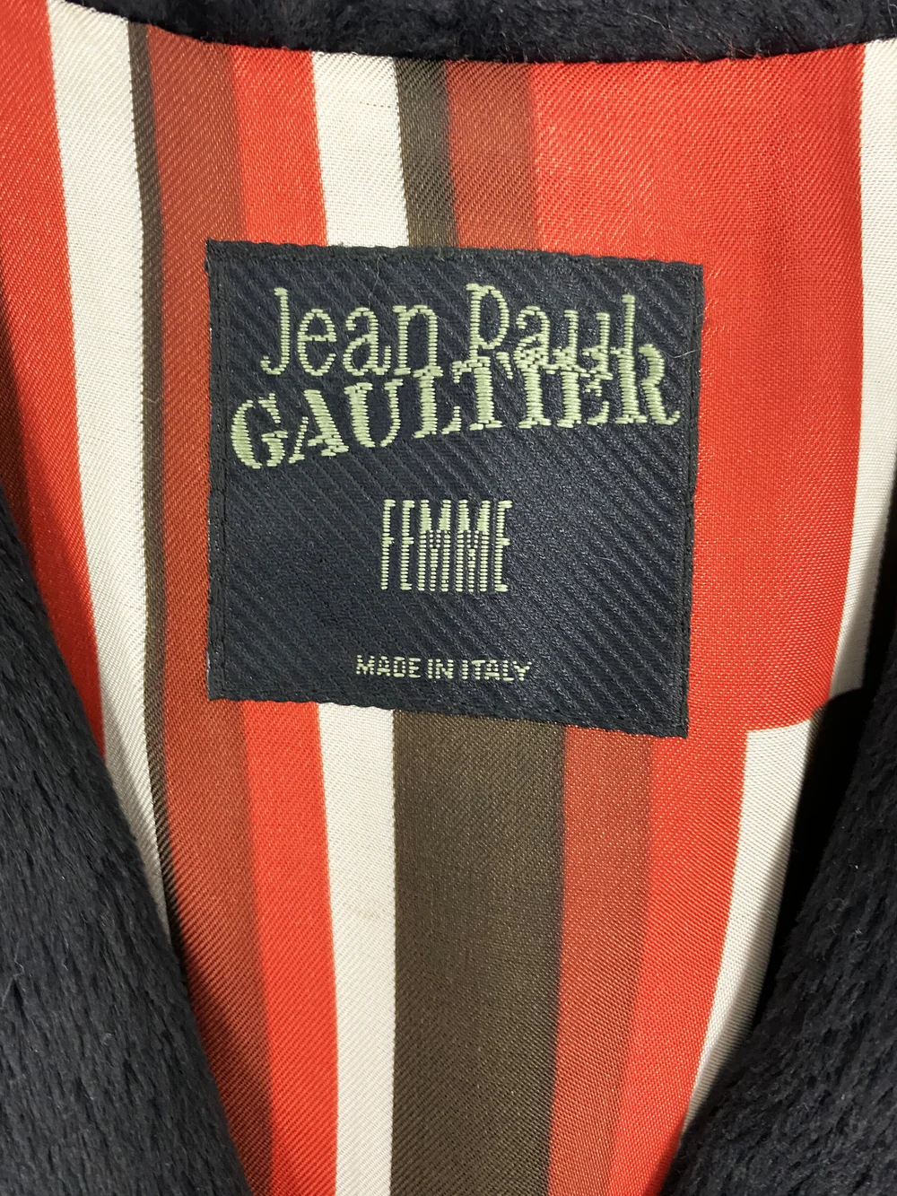 Jean Paul Gaultier F/W 1995 faux fur logo lining coat