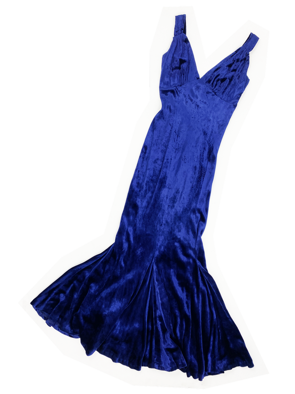 Norma Kamali 80s blue velvet bias cut dress — JAMES VELORIA