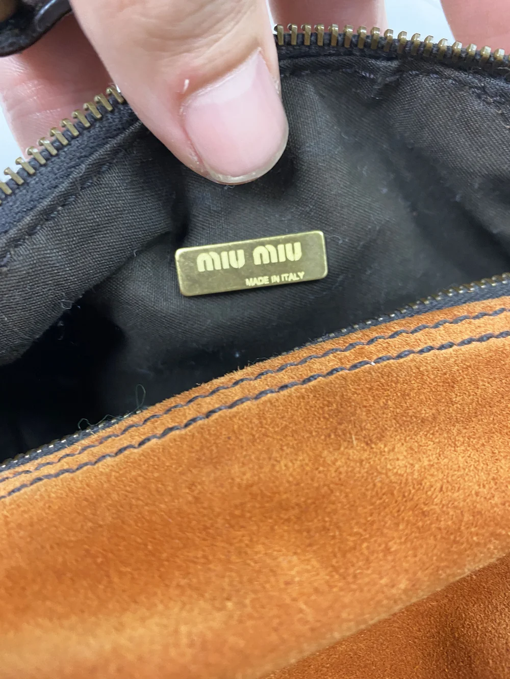 Miu Miu orange suede mini shoulder bag — JAMES VELORIA