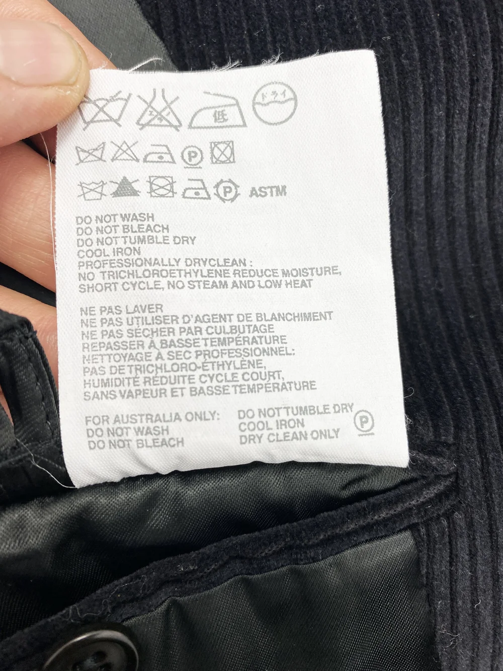 Helmut Lang black corduroy coat — JAMES VELORIA