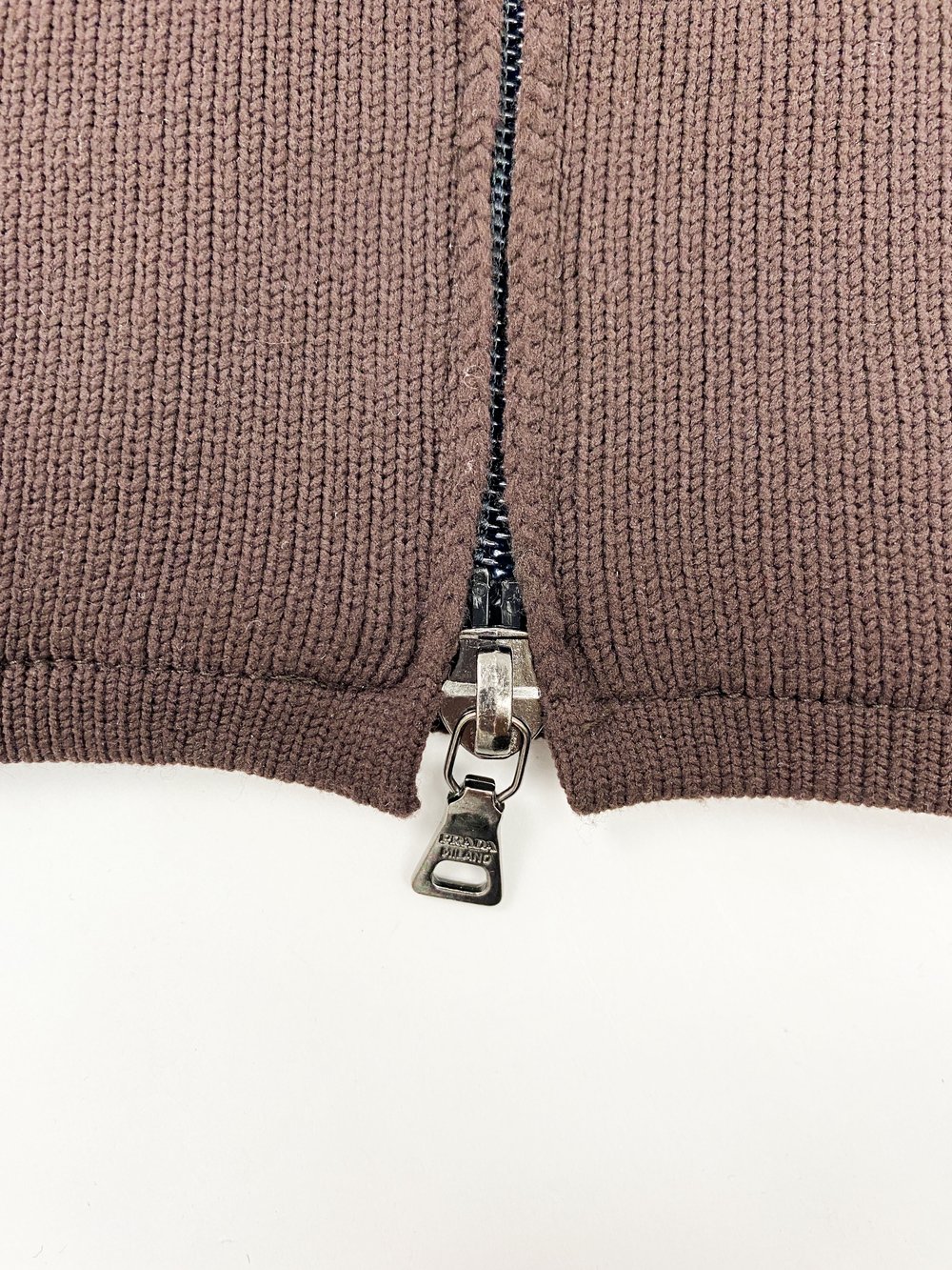 Prada Sport brown belted knit jacket — JAMES VELORIA Prada Sport brown belted knit jacket — JAMES VELORIA