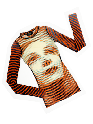 Jean Paul Gaultier op art face print mesh top — JAMES VELORIA