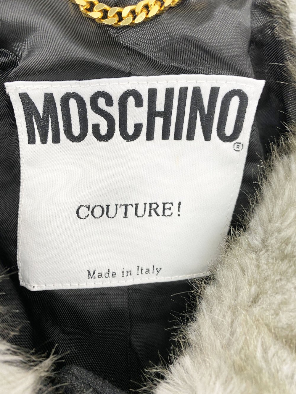 Moschino Couture F/W 1996 faux fur trim coat — JAMES VELORIA