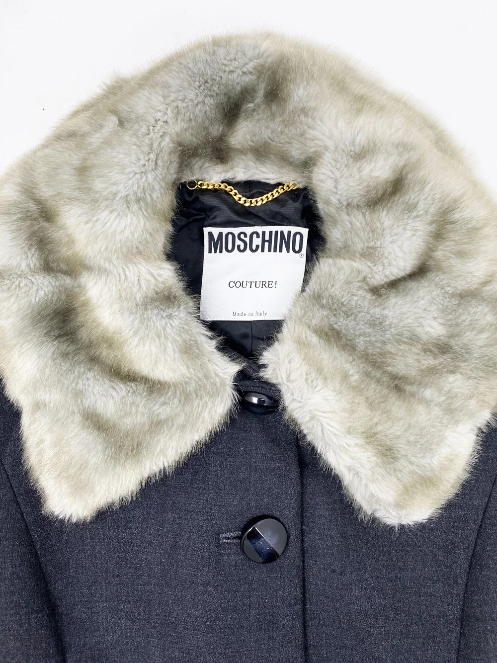 Moschino Couture F/W 1996 faux fur trim coat — JAMES VELORIA