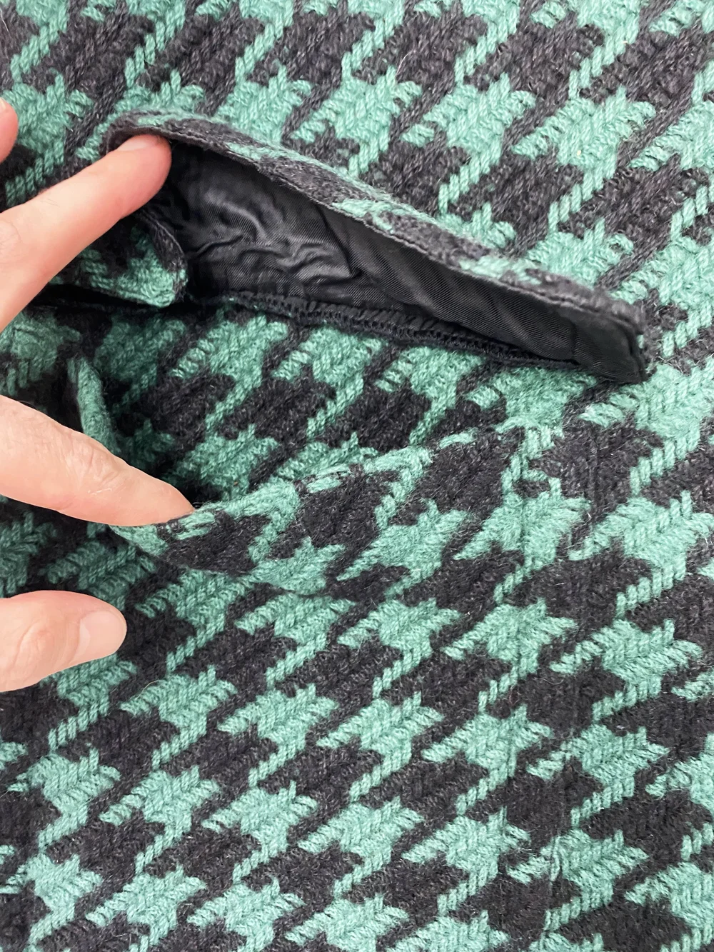 Moschino 90s green houndstooth toggle coat — JAMES VELORIA