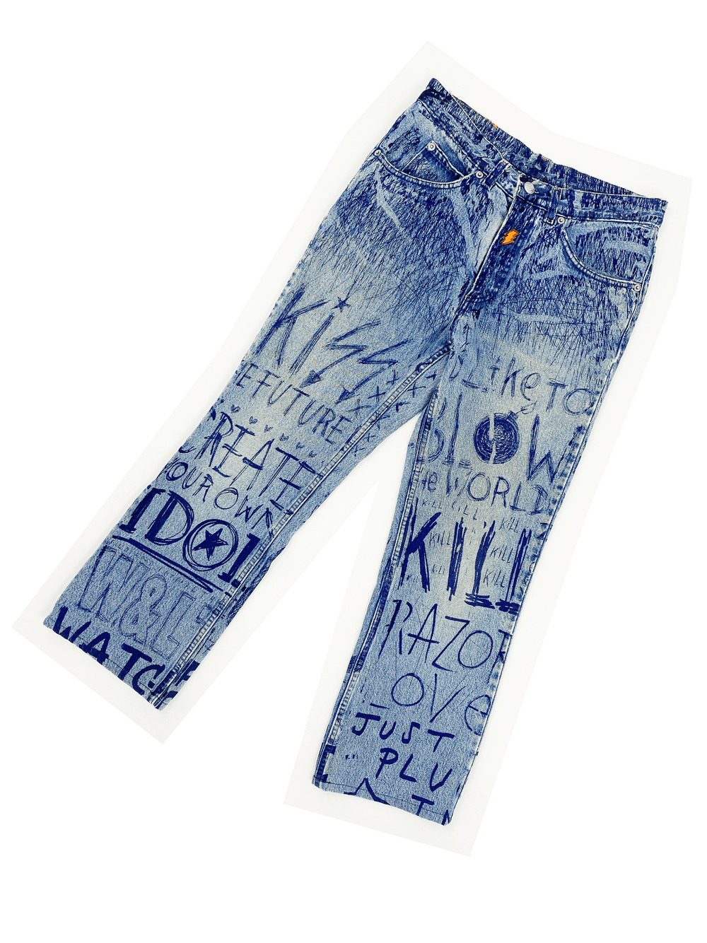 90s W&LT Denim Pants ① Wild & Lethal Print 90s graffiti print jeans — JAMES VELORIA