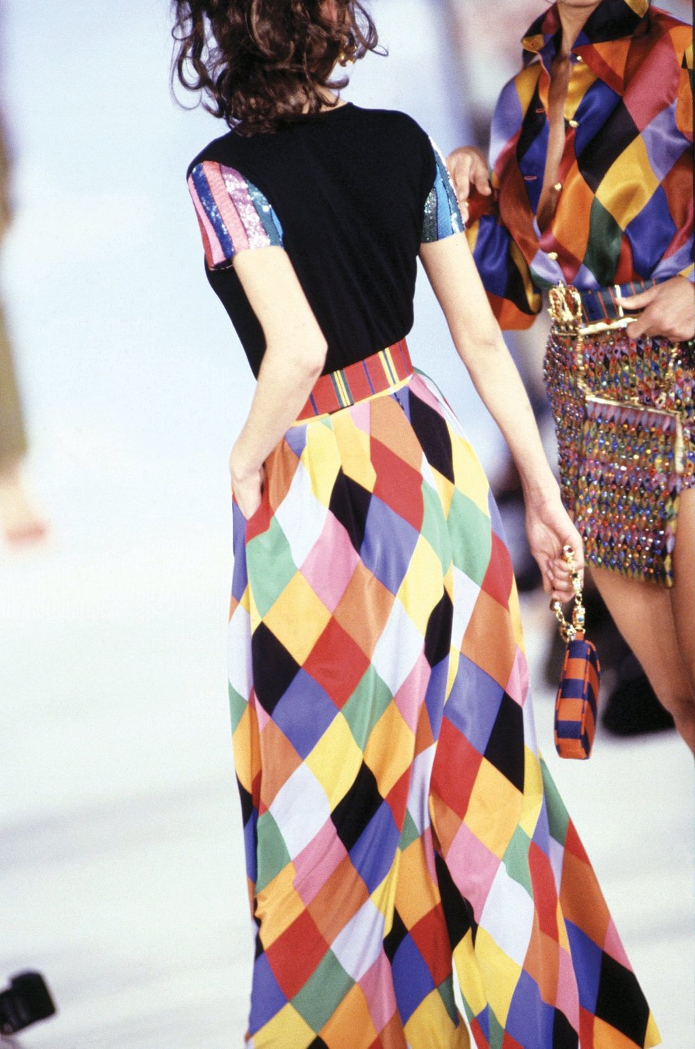 Todd Oldham S/S 1993 harlequin print silk palazzo pants — JAMES