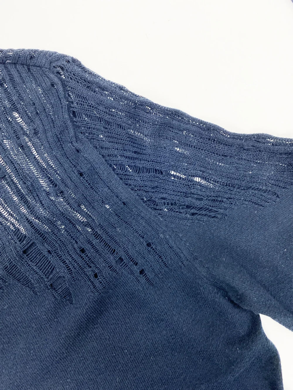 Dior Homme 2006aw ドライバーズニット　s Dior Homme S/S 2006 shredded navy blue sweater — JAMES VELORIA