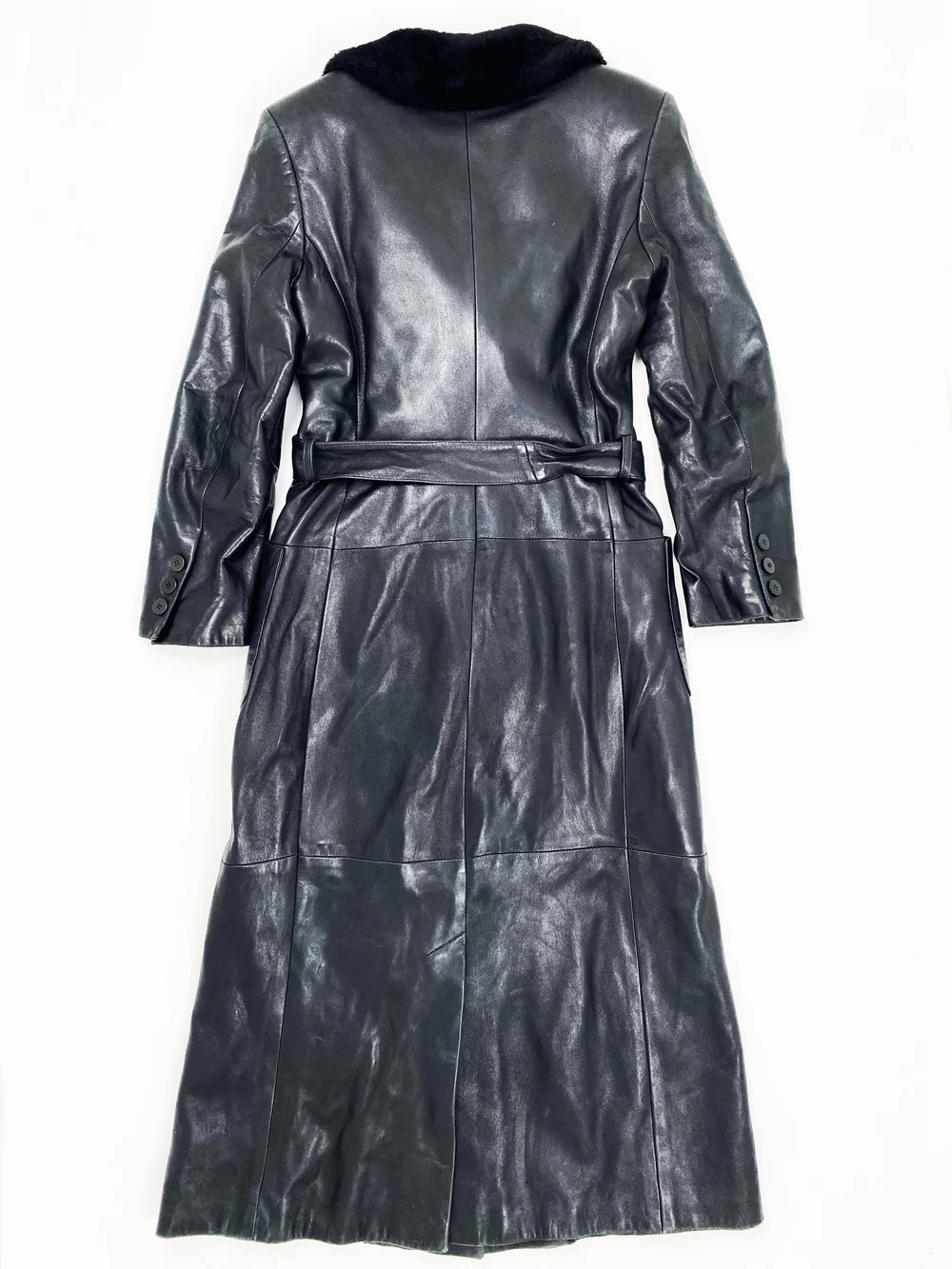 Donna Karan 90s fur collar leather coat — JAMES VELORIA