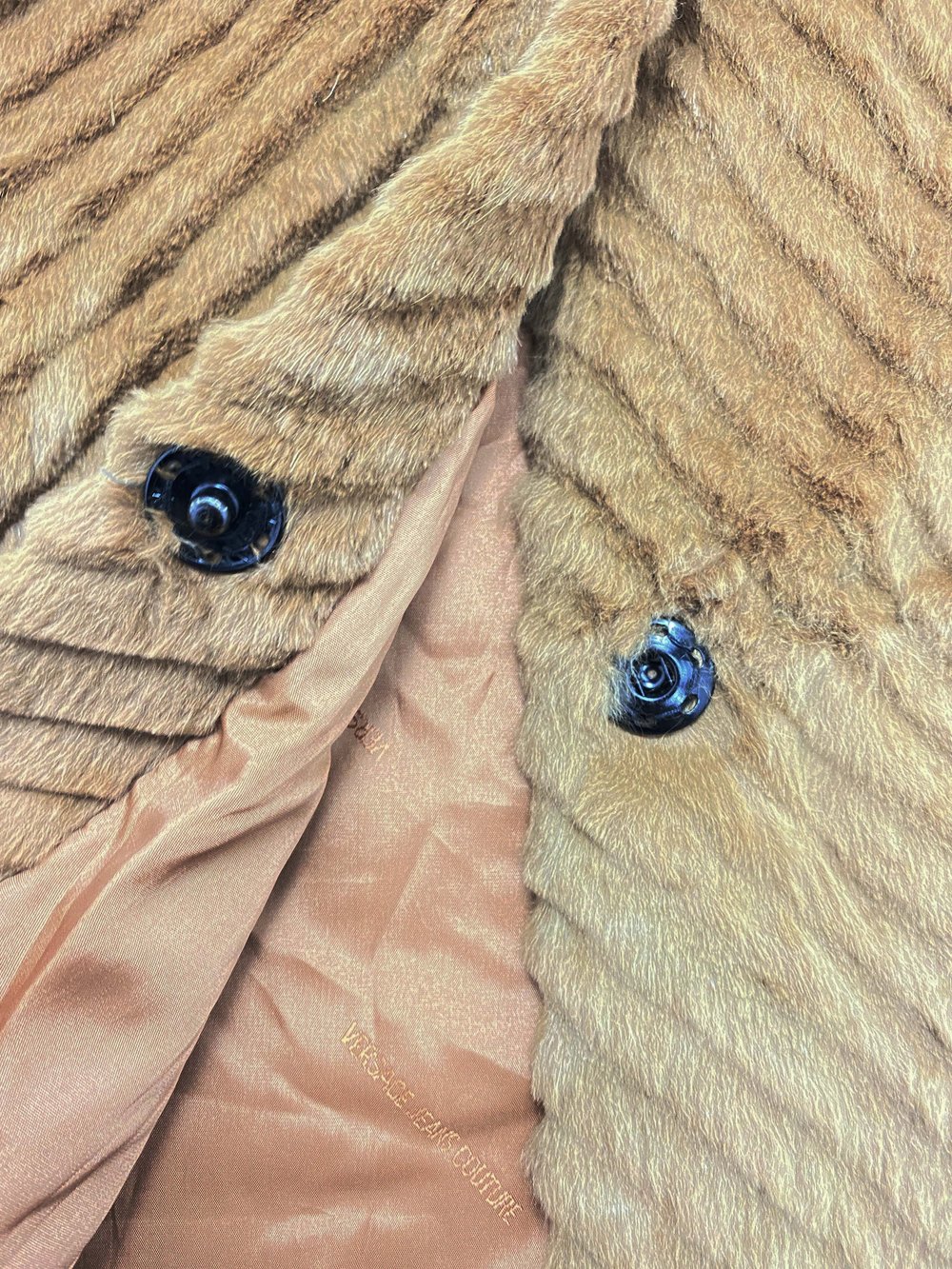 Versace Jeans Couture tan fur coat — JAMES VELORIA