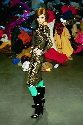 Vivienne Westwood F/W 2000 gold foil print corset — JAMES VELORIA