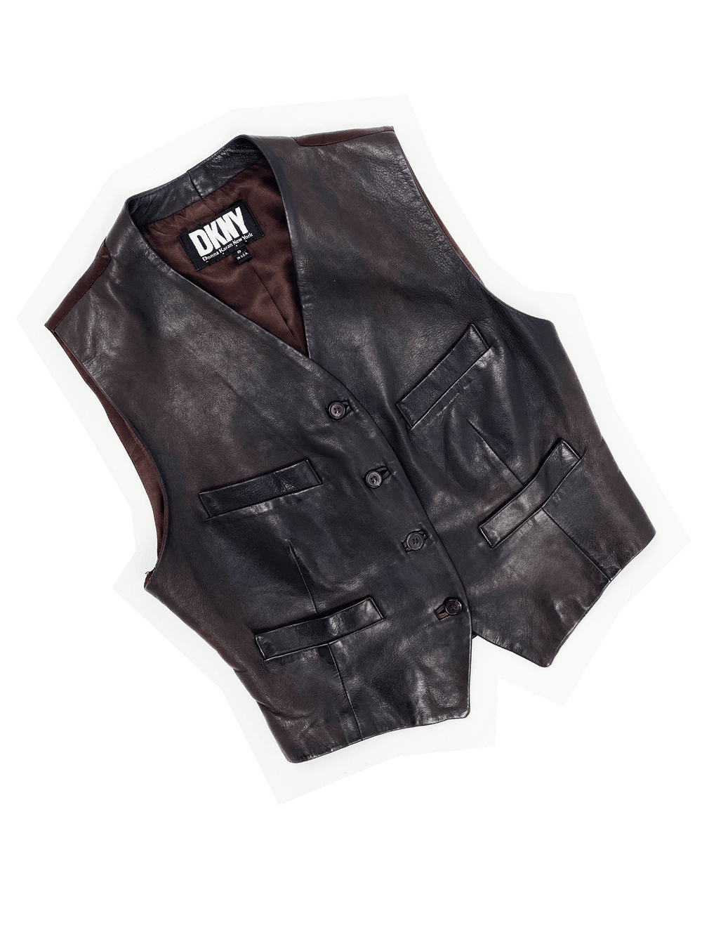 DKNY-brown-leather-vest-90s-