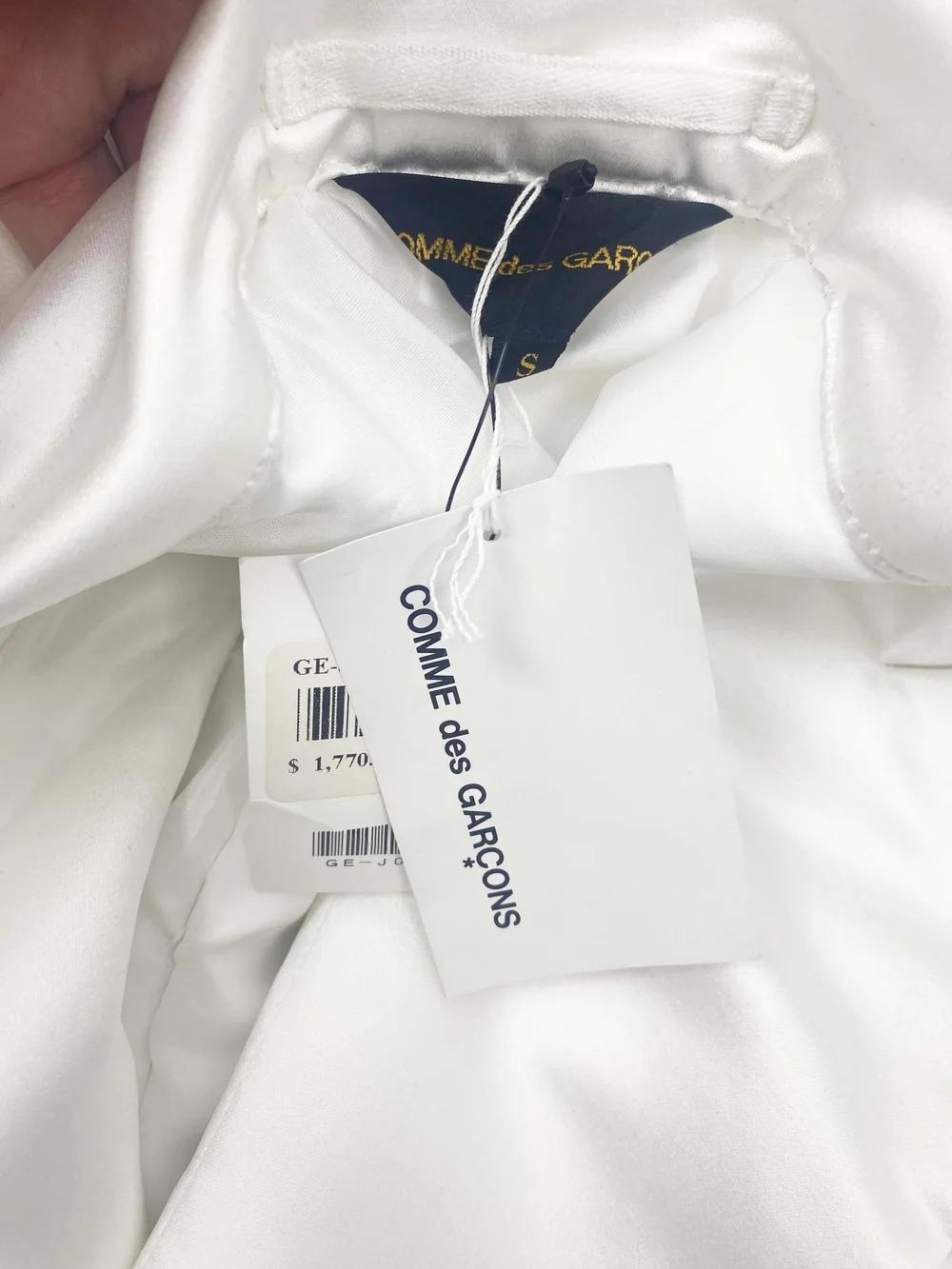Comme des Garcons 2019 white satin folded jacket — JAMES VELORIA