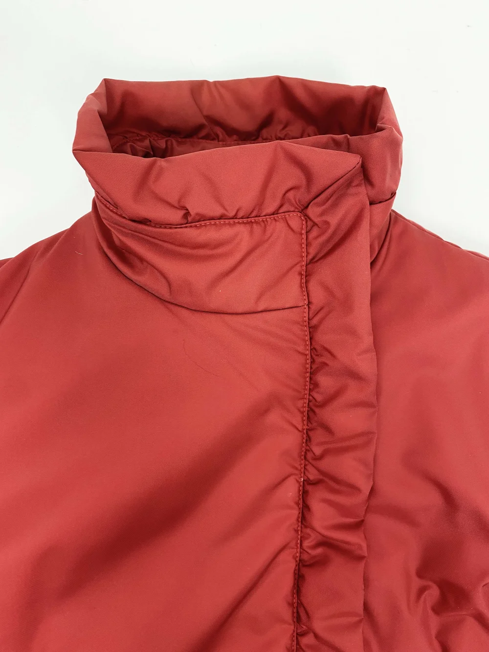 Miu Miu F/W 2000 red ruffle trim puffer coat — JAMES VELORIA
