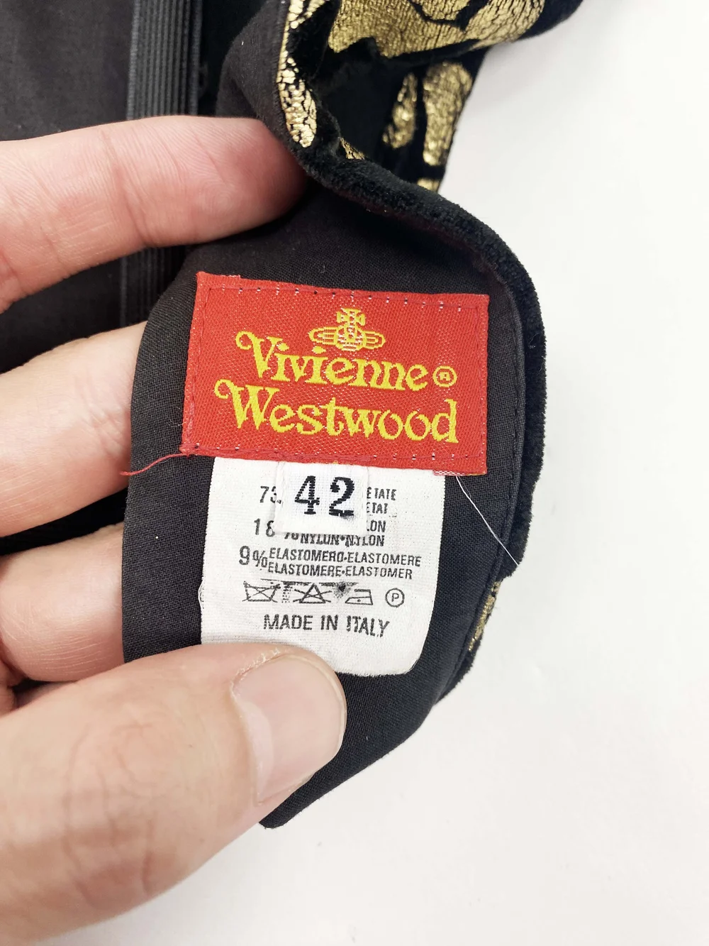 Vivienne Westwood 90s gold foil print corset — JAMES VELORIA