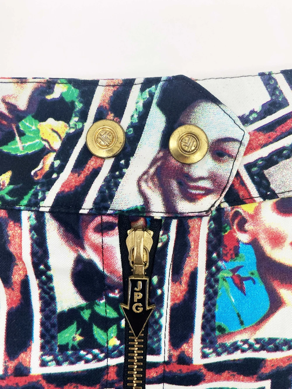 Jean Paul Gaultier 90s face print mini skirt — JAMES VELORIA