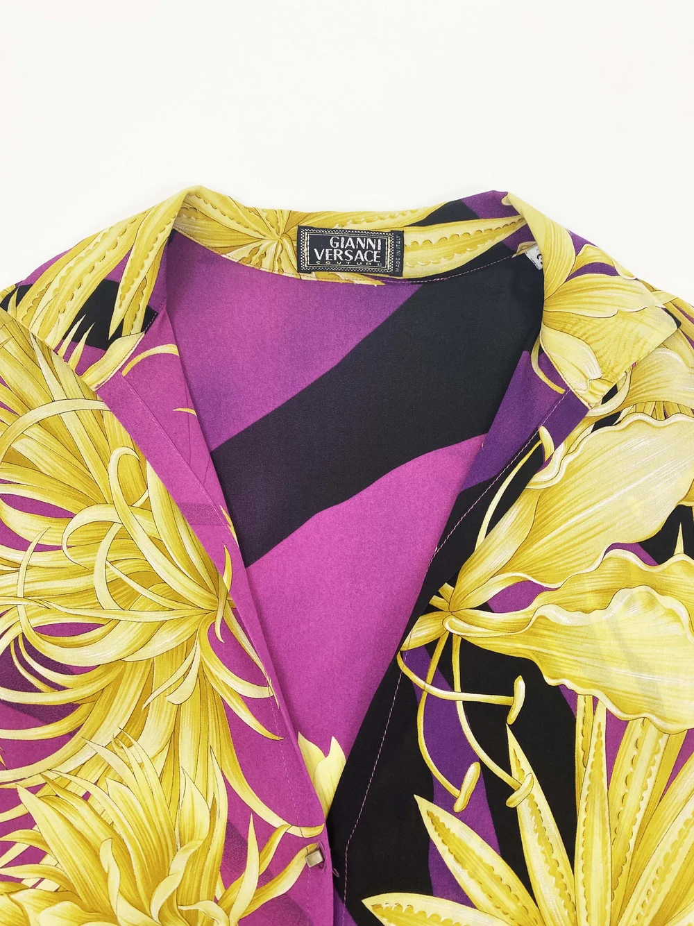 Gianni Versace purple and gold printed top — JAMES VELORIA