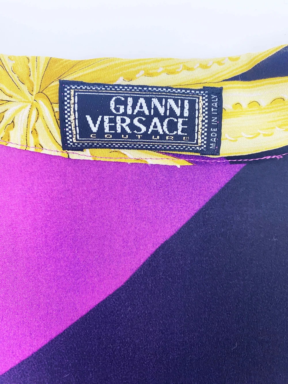 Gianni Versace purple and gold printed top — JAMES VELORIA