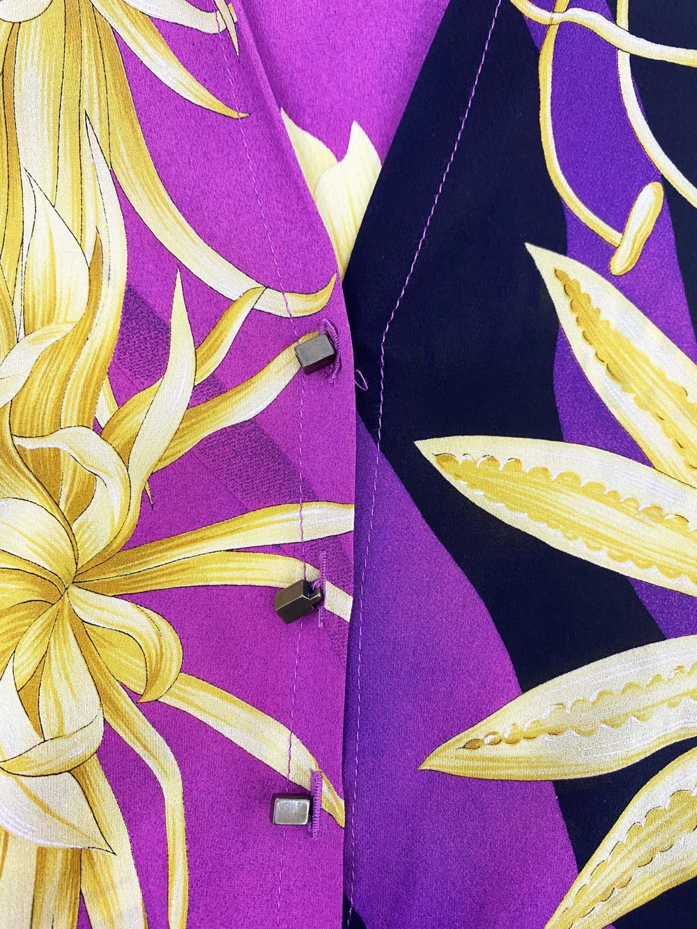 Gianni Versace purple and gold printed top — JAMES VELORIA