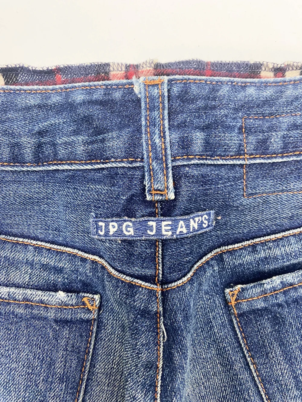 Jean Paul Gaultier patchwork plaid jeans — JAMES VELORIA
