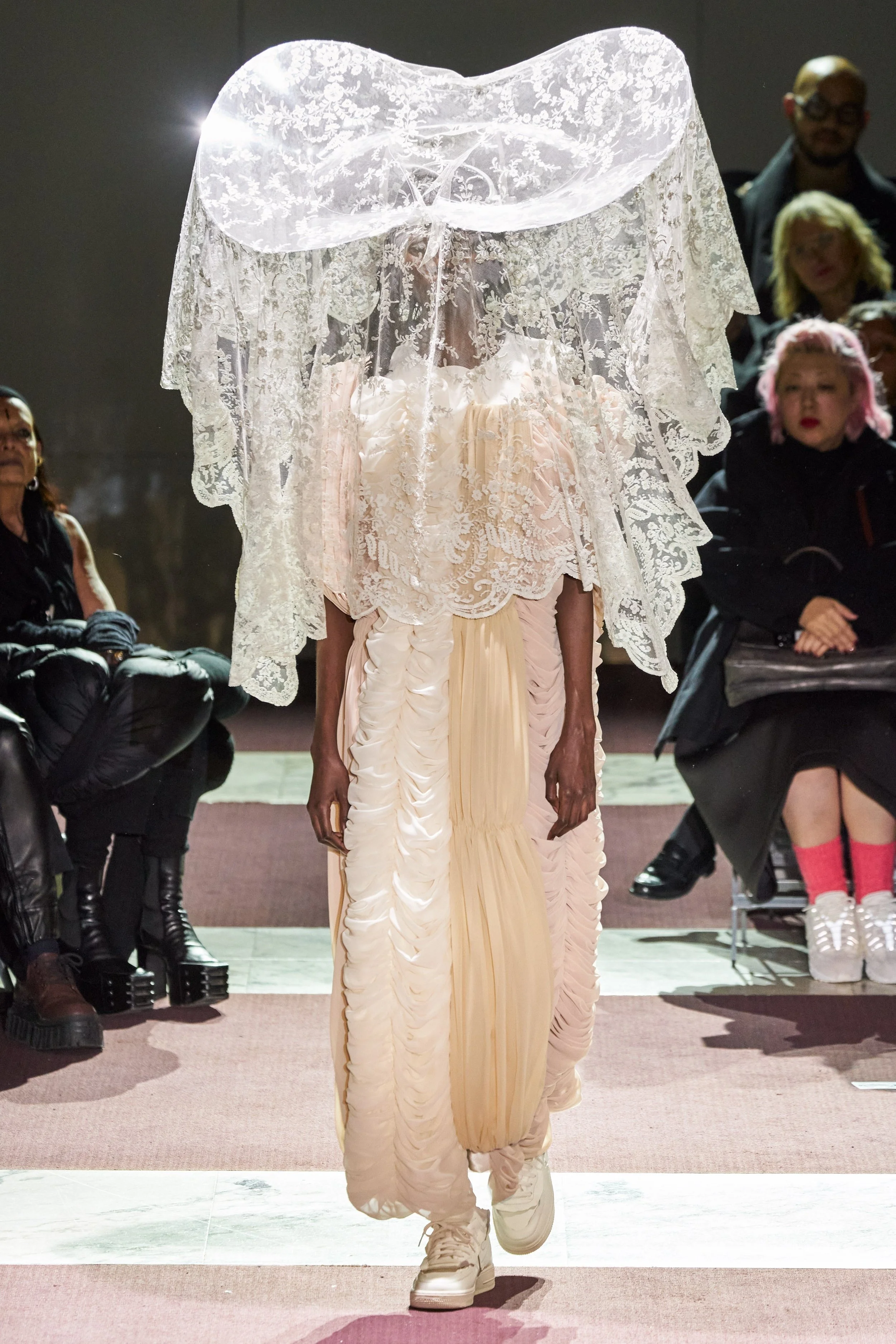 comme-des-garcons-fall-winter-2020-gray-draped-sheer-dress-ruched-gathered-puff-sleeve-vintage-archive-cdg-fw-runway.JPG