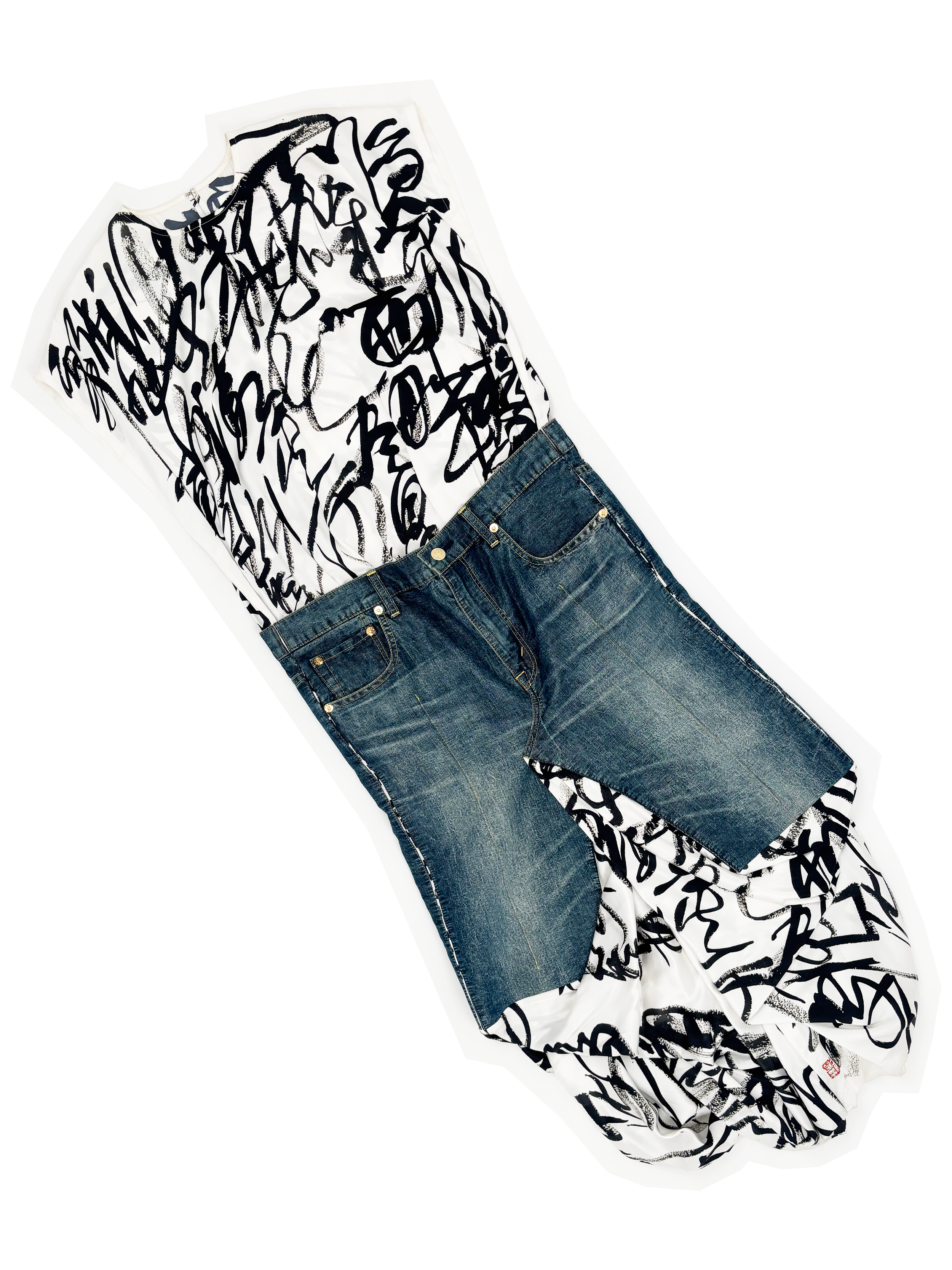 Junya Watanabe S/S 2022 denim panel printed dress