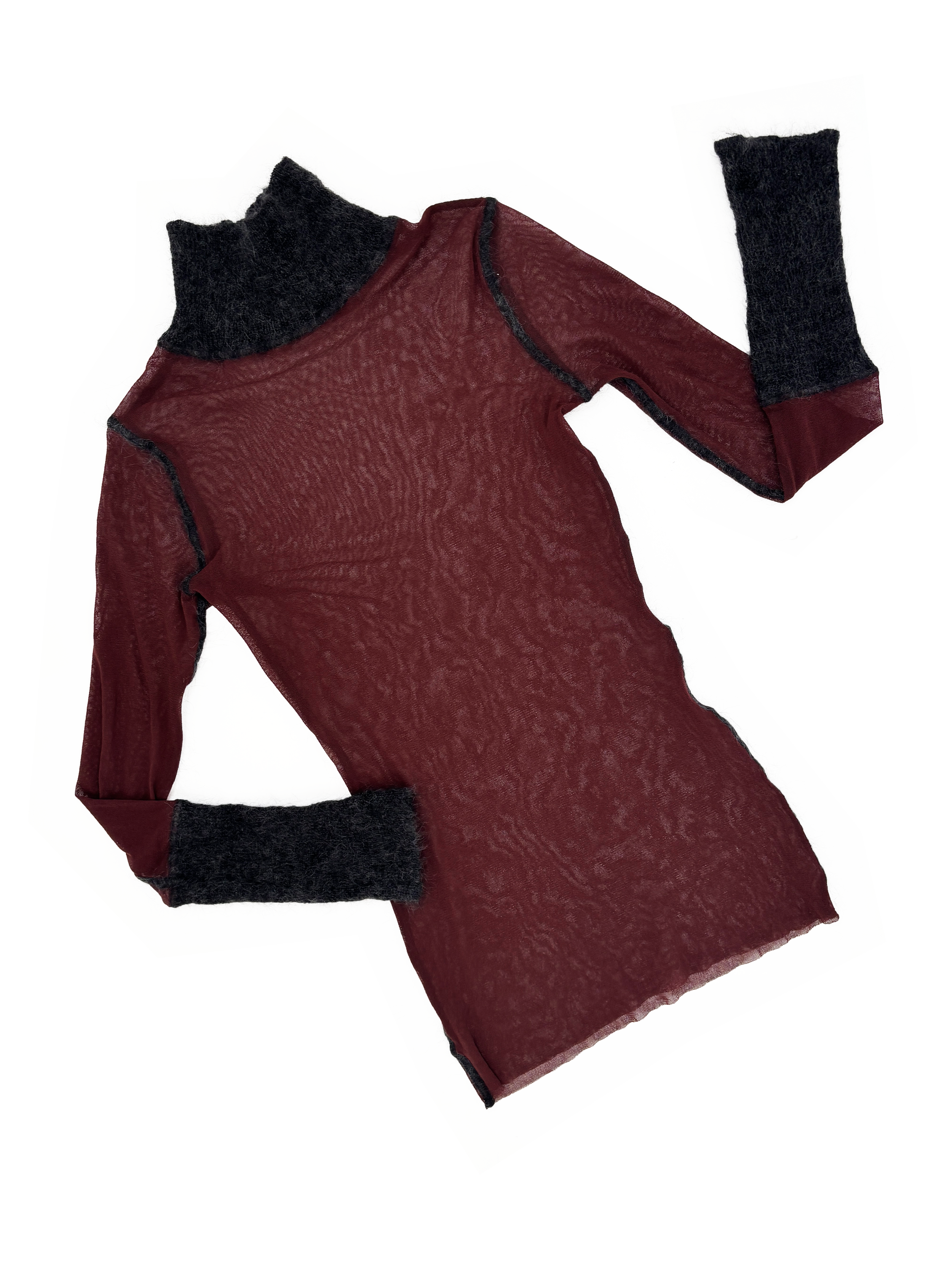 Jean Paul Gaultier mesh top with fuzzy trim