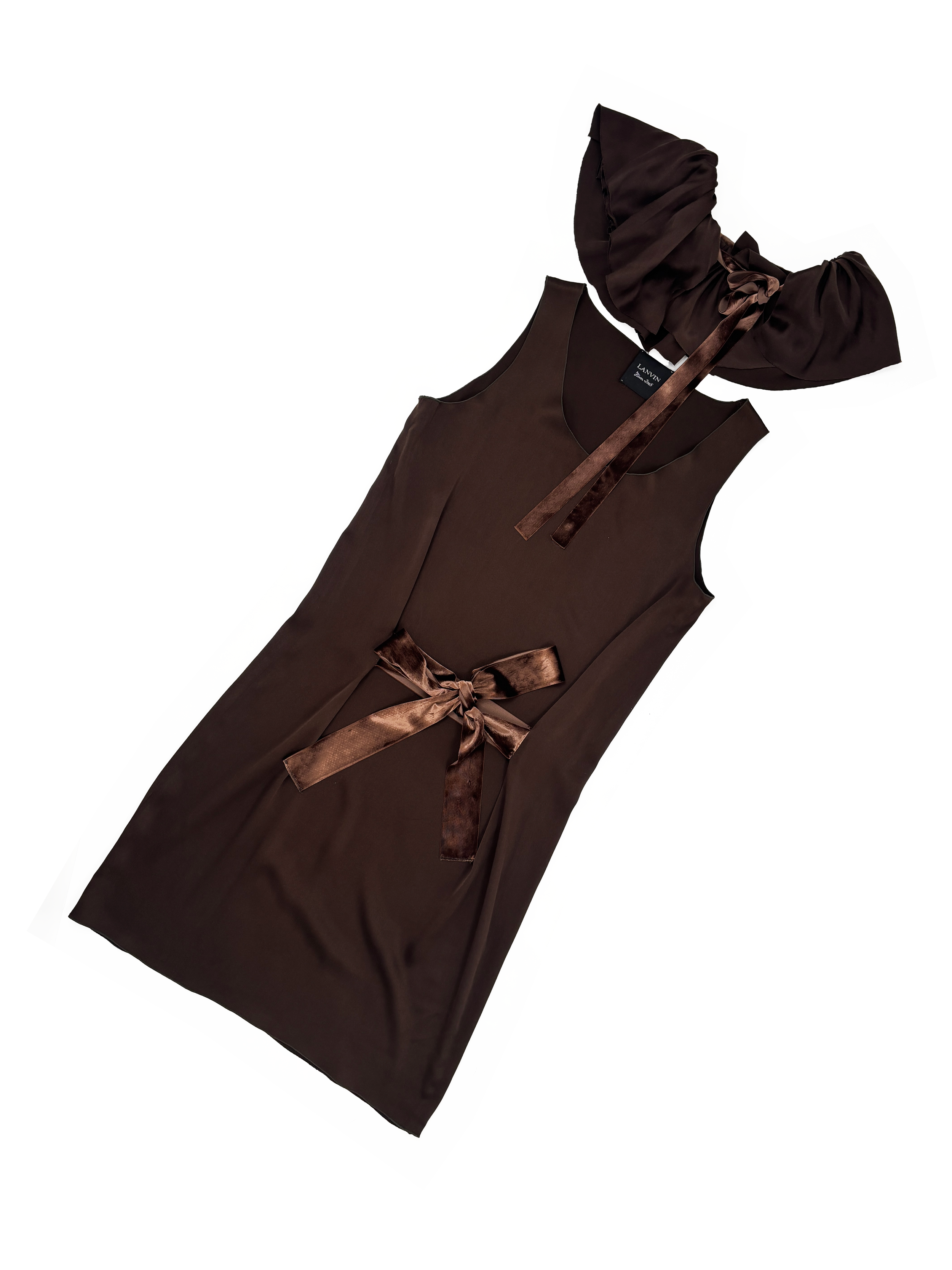 lanvin-fall-winter-2005-fw-brown-silk-dress-velvet-ribbon-sash-neck-ruffle-detached-waist-alber-elbaz-vintage-y2k.png