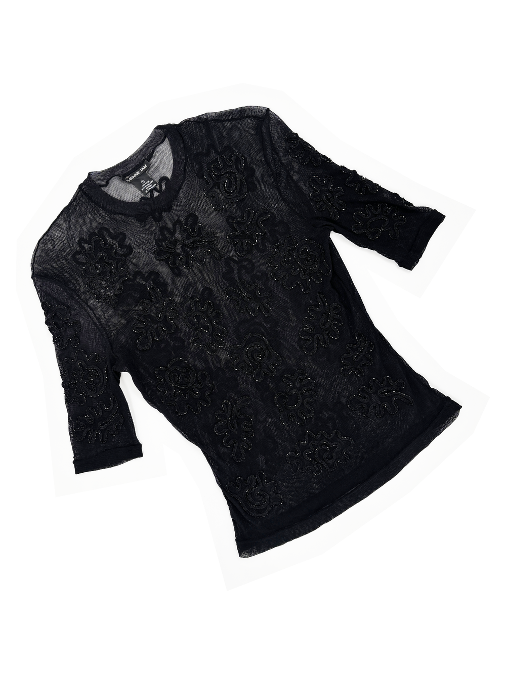 90s VIVIENNE TAM Power Mesh Setup 花刺繍 黒 vivienne-tam-black-mesh-beaded