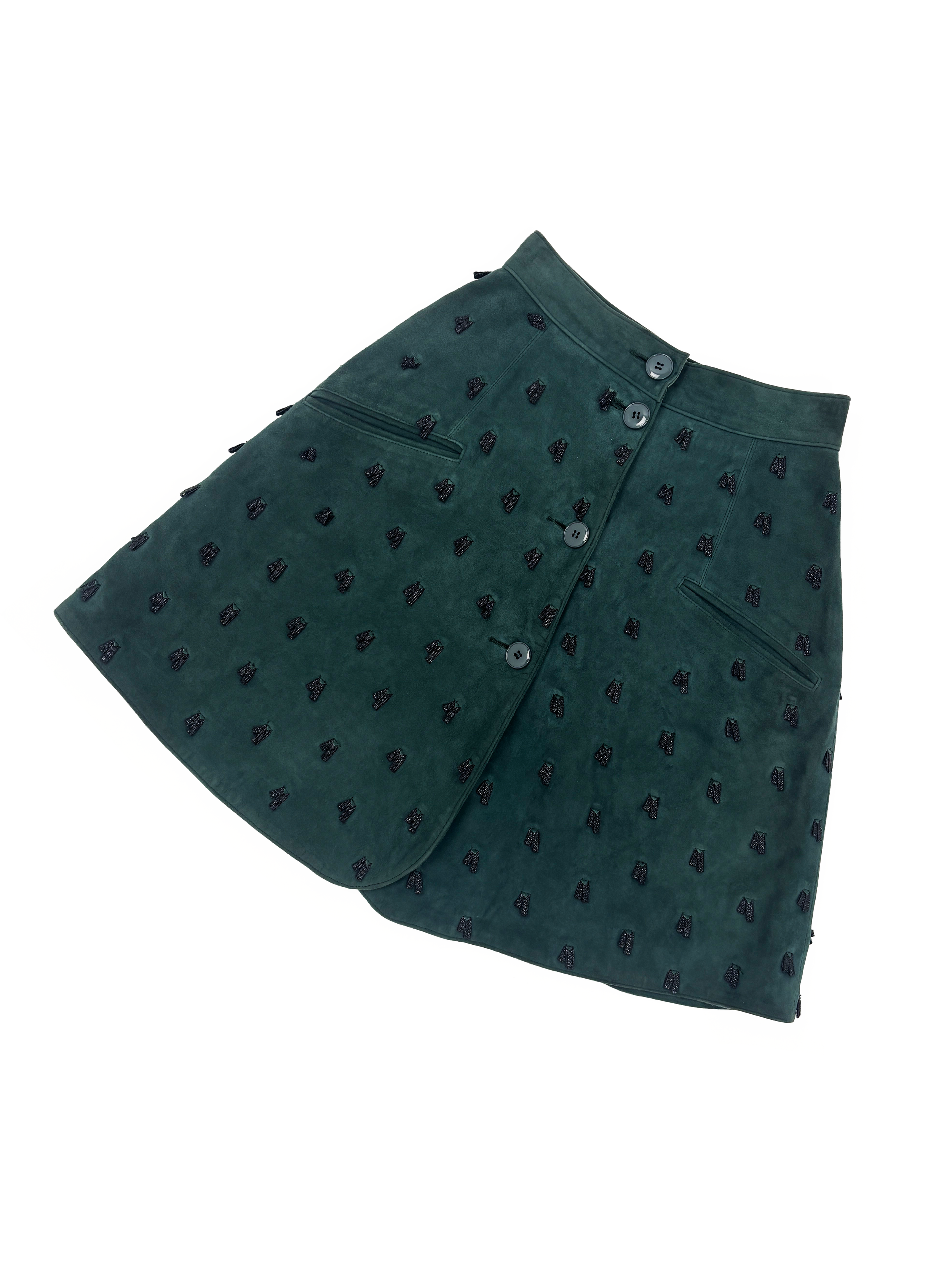 Alaia 80s green suede tassel skirt