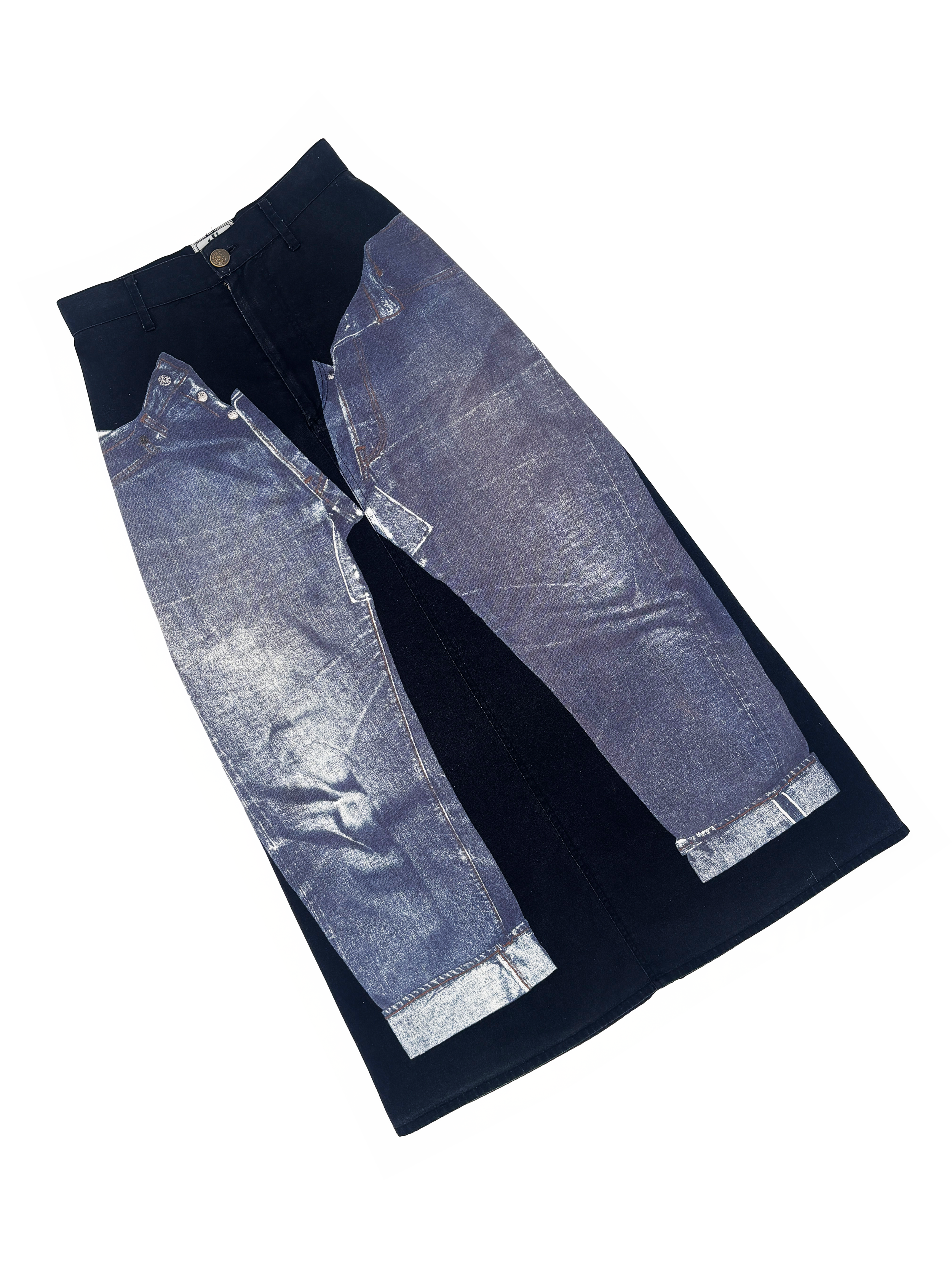 Jean Paul Gaultier S/S 1997 trompe l'oeil denim print skirt