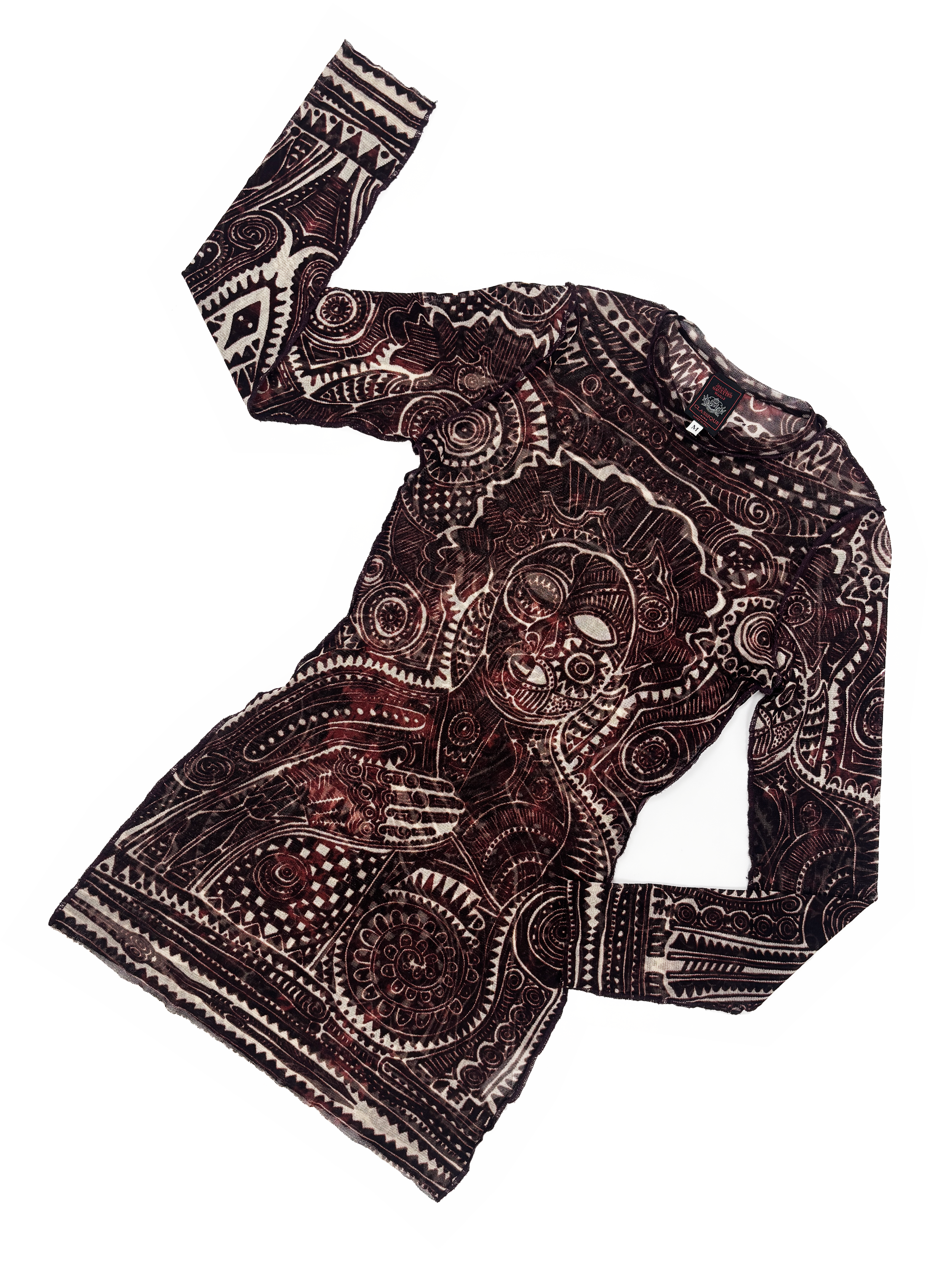 jean-paul-gaultier-maille-classique-90s-tattoo-print-tribal-print-top-shirt-mesh-sheer-brown-swirl-face-vintage-1990s.png