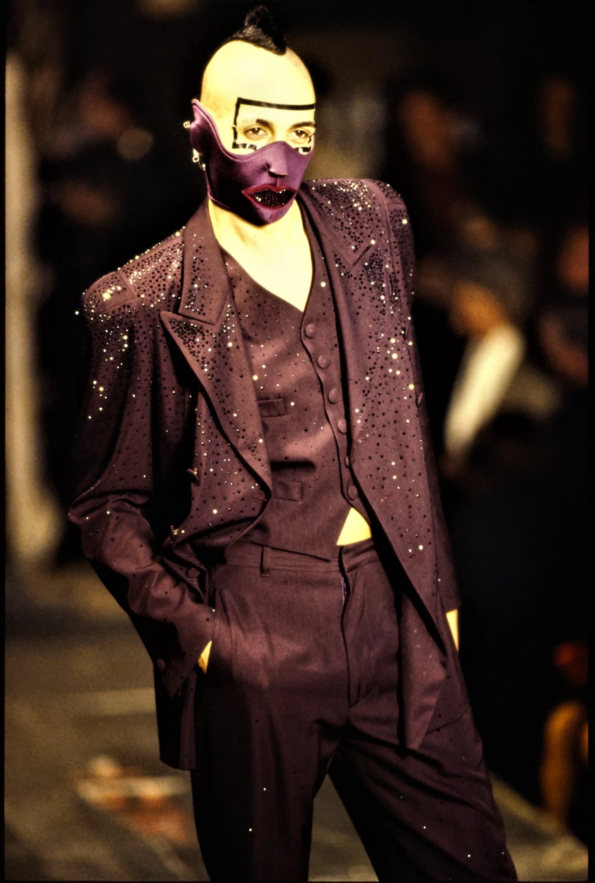 jean-paul-gaultier-femme-fall-winter-1995-mad-max-blazer-jacket-rhinestone-studded-padded-shoulder-vintage-1990s-90s-orange-jpg-runway.JPG