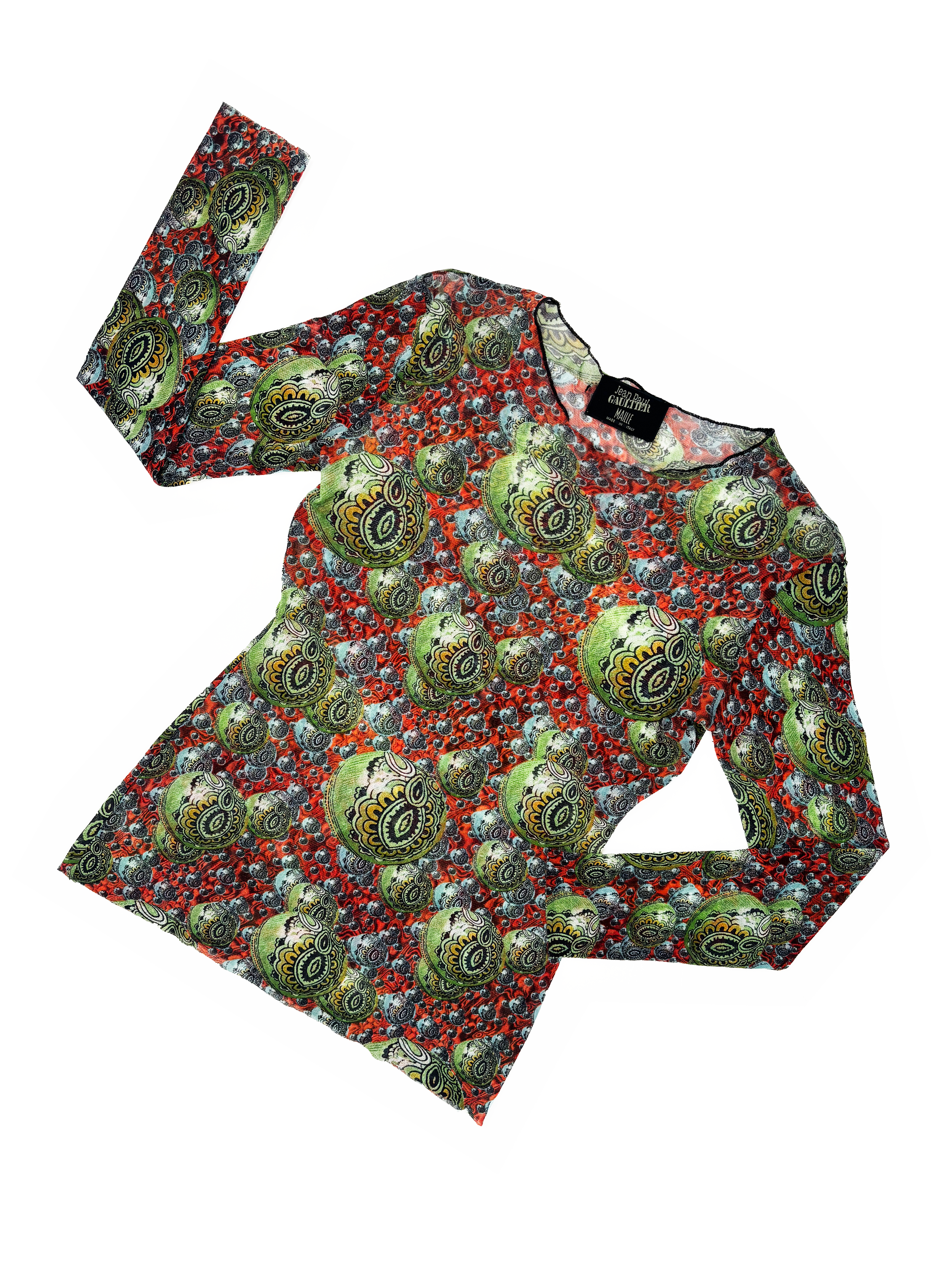 Jean Paul Gaultier F/W 1996 psychedelic print mesh top