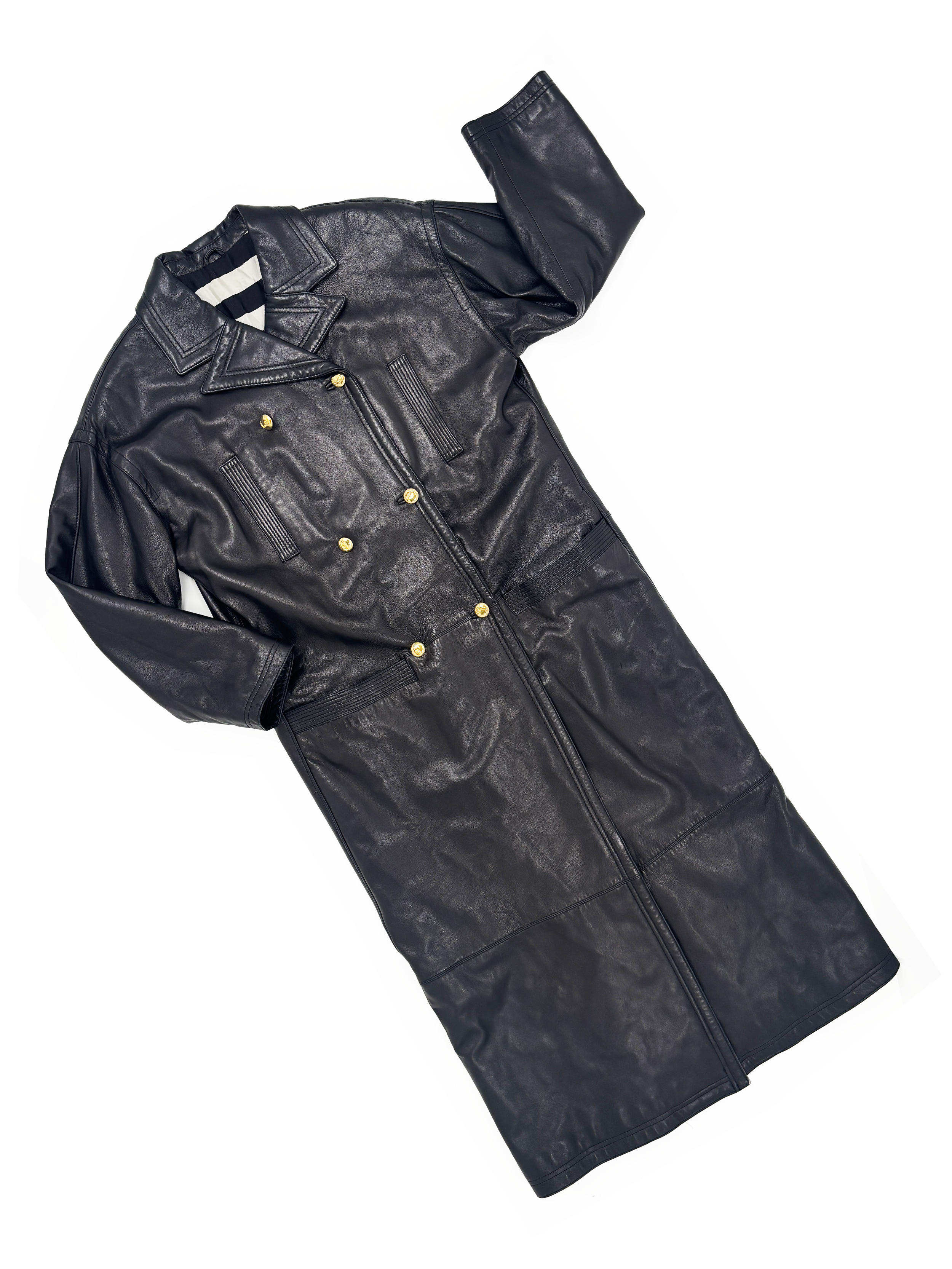 istante-versace-black-leather-trench-coat-long-striped-lining-90s-italy-gianni.png