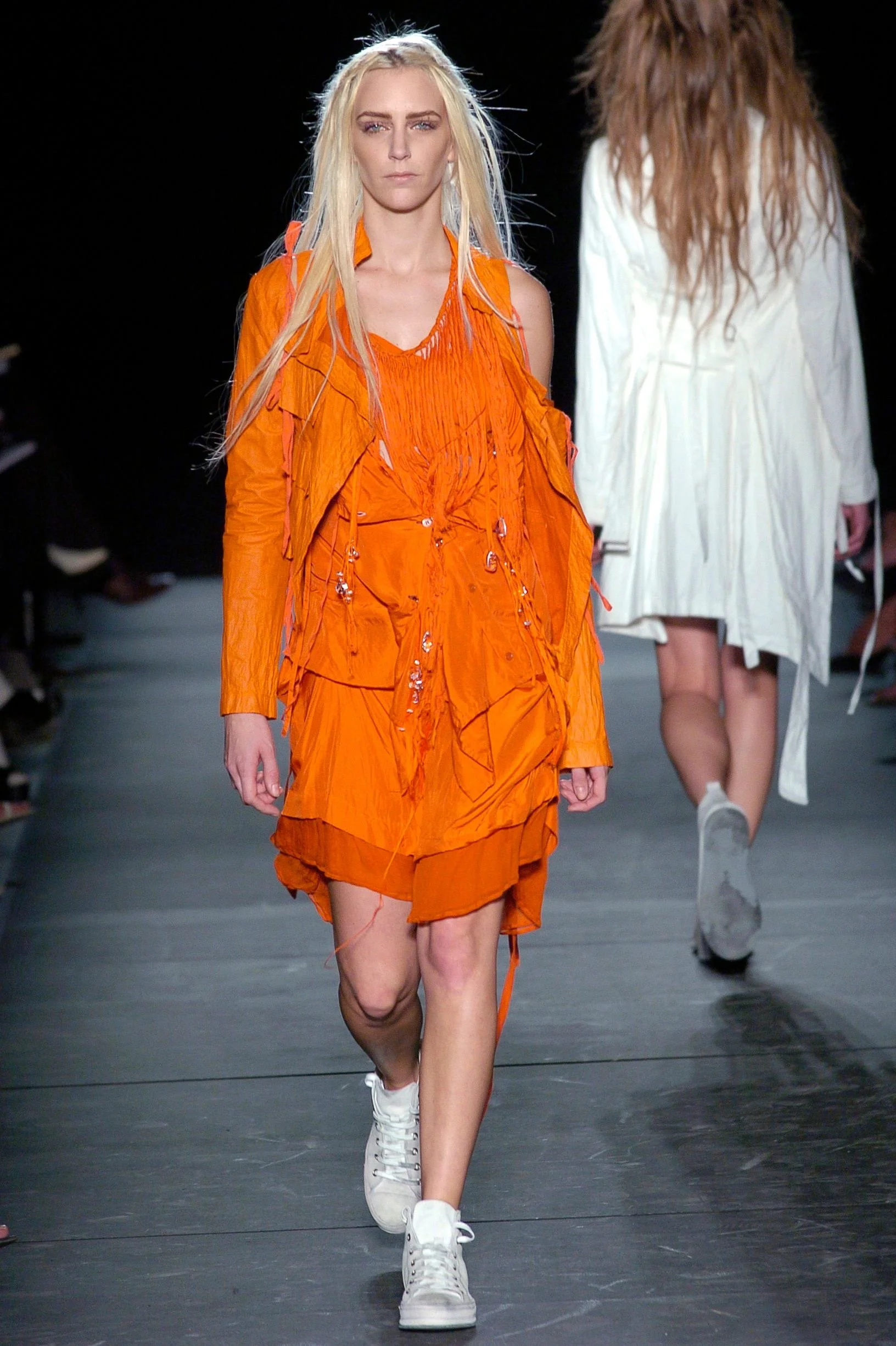 ann-demeulemeester-orange-leather-tie-jacket-deconstructed-perforated-vintage-y2k-open-front-runway.JPG