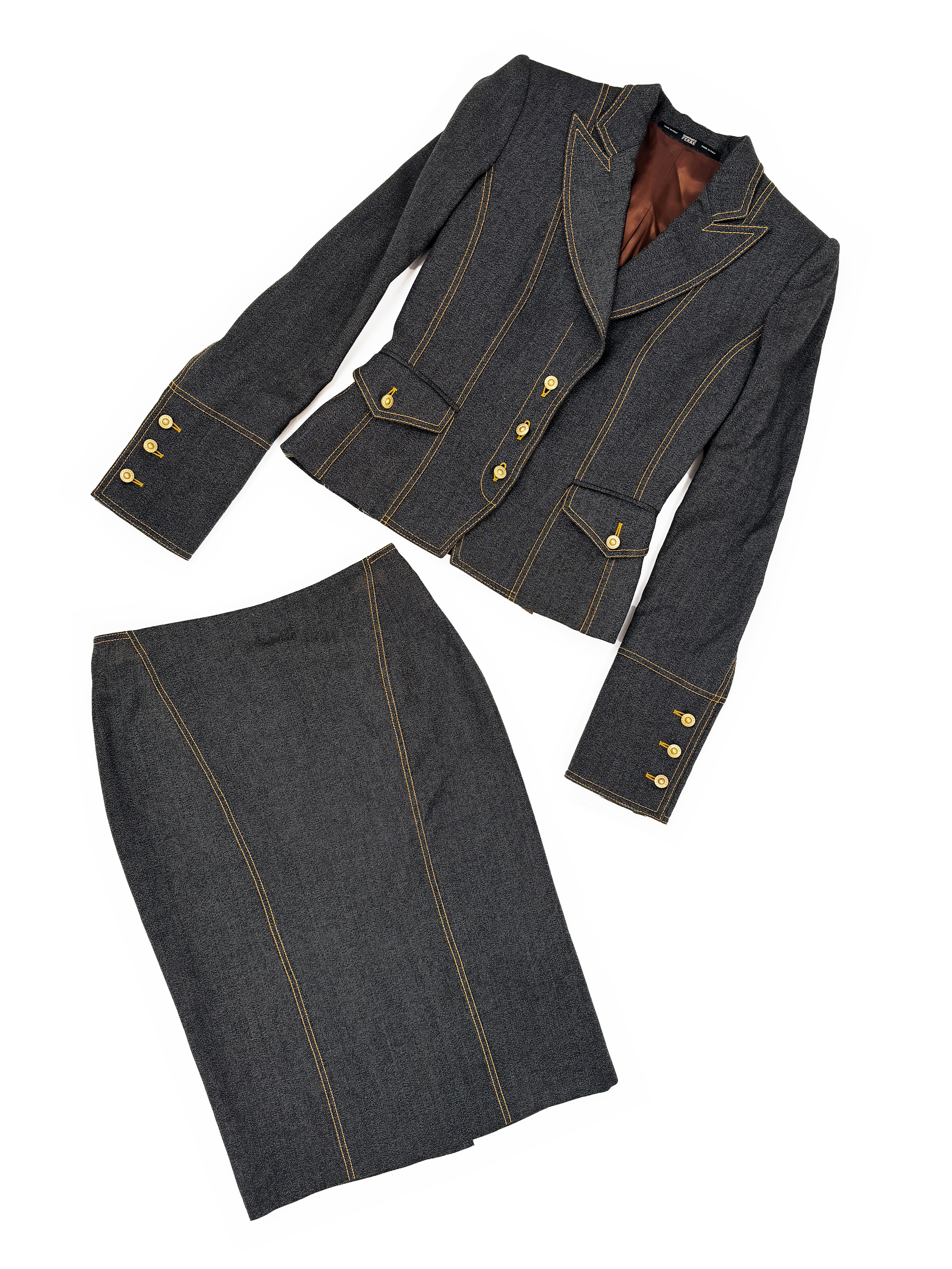 gianfranco-ferre-90s-denim-look-skirt-suit-deconstructed-gold-buttons-vintage-1990s-jacket-blazer.png