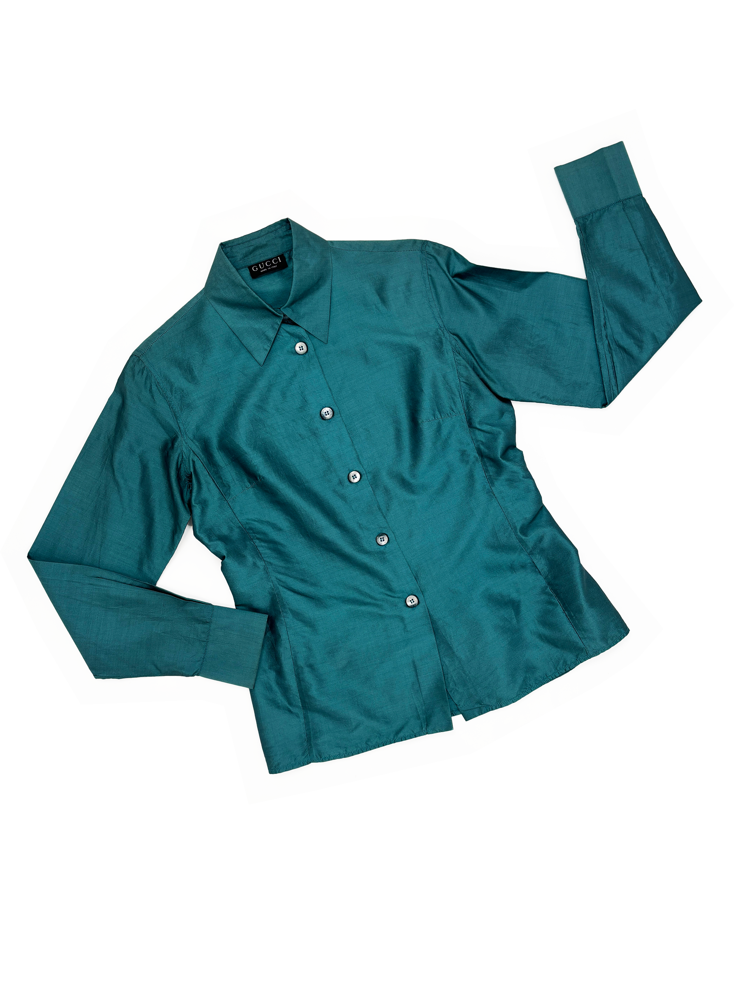 Gucci 1996 teal silk shirt