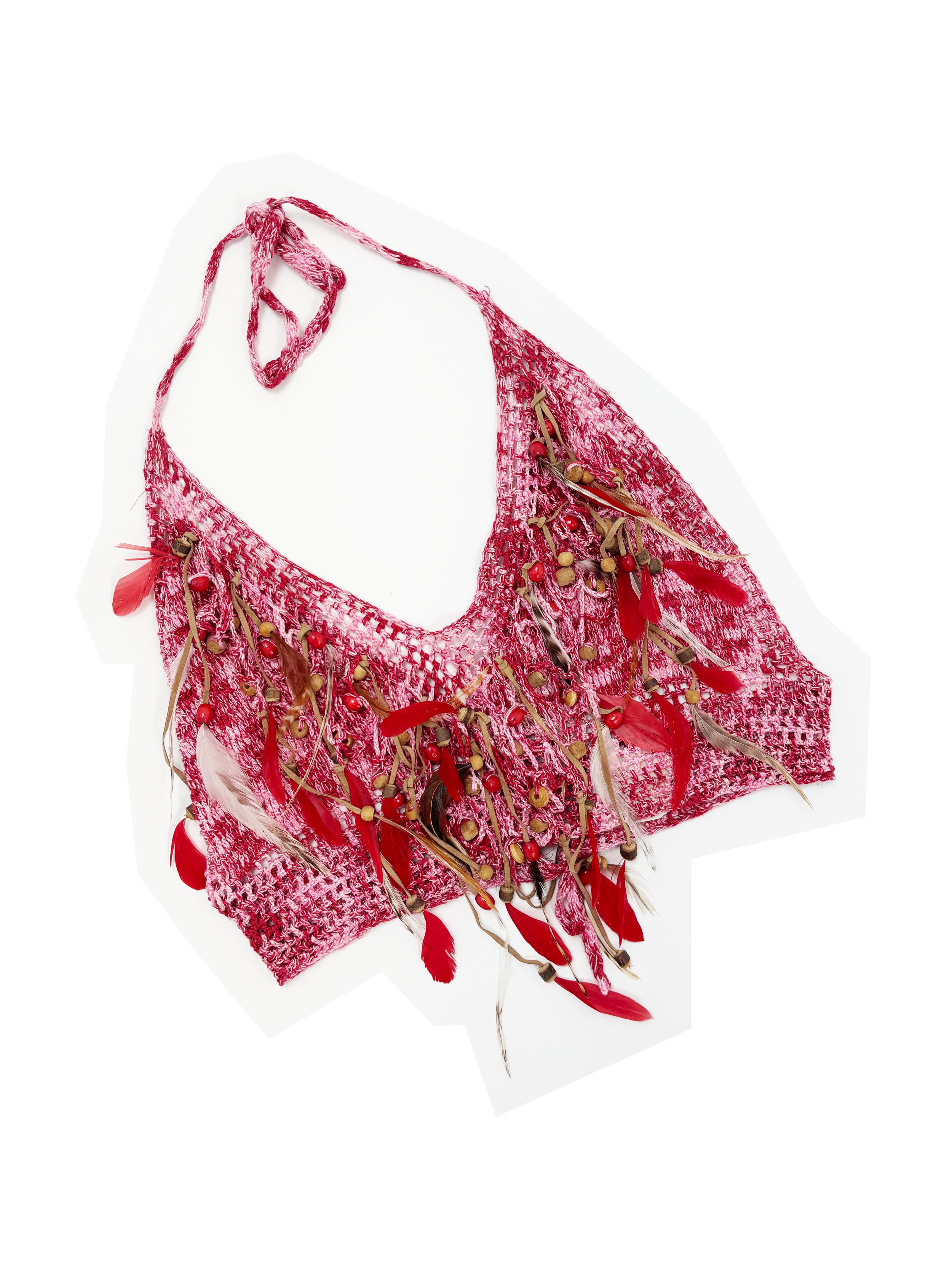 anna-sui-james-coviello-90s-red-pink-crocheted-halter-top-ties-beads-feathers-fringe-vintage-nyc-knitwear-james-coviello-1990s.png