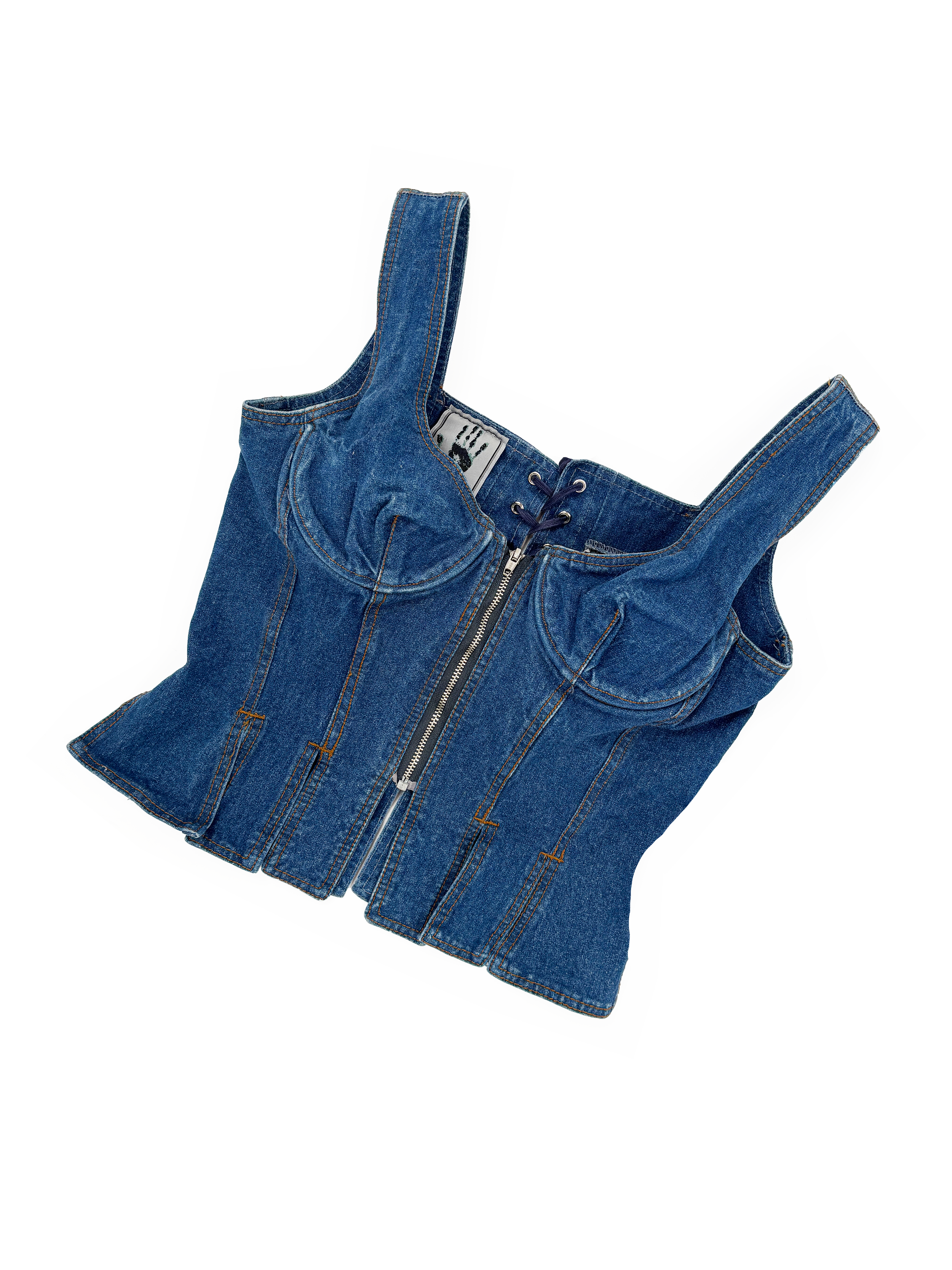 Jean Paul Gaultier S/S 1993 denim zip front bustier